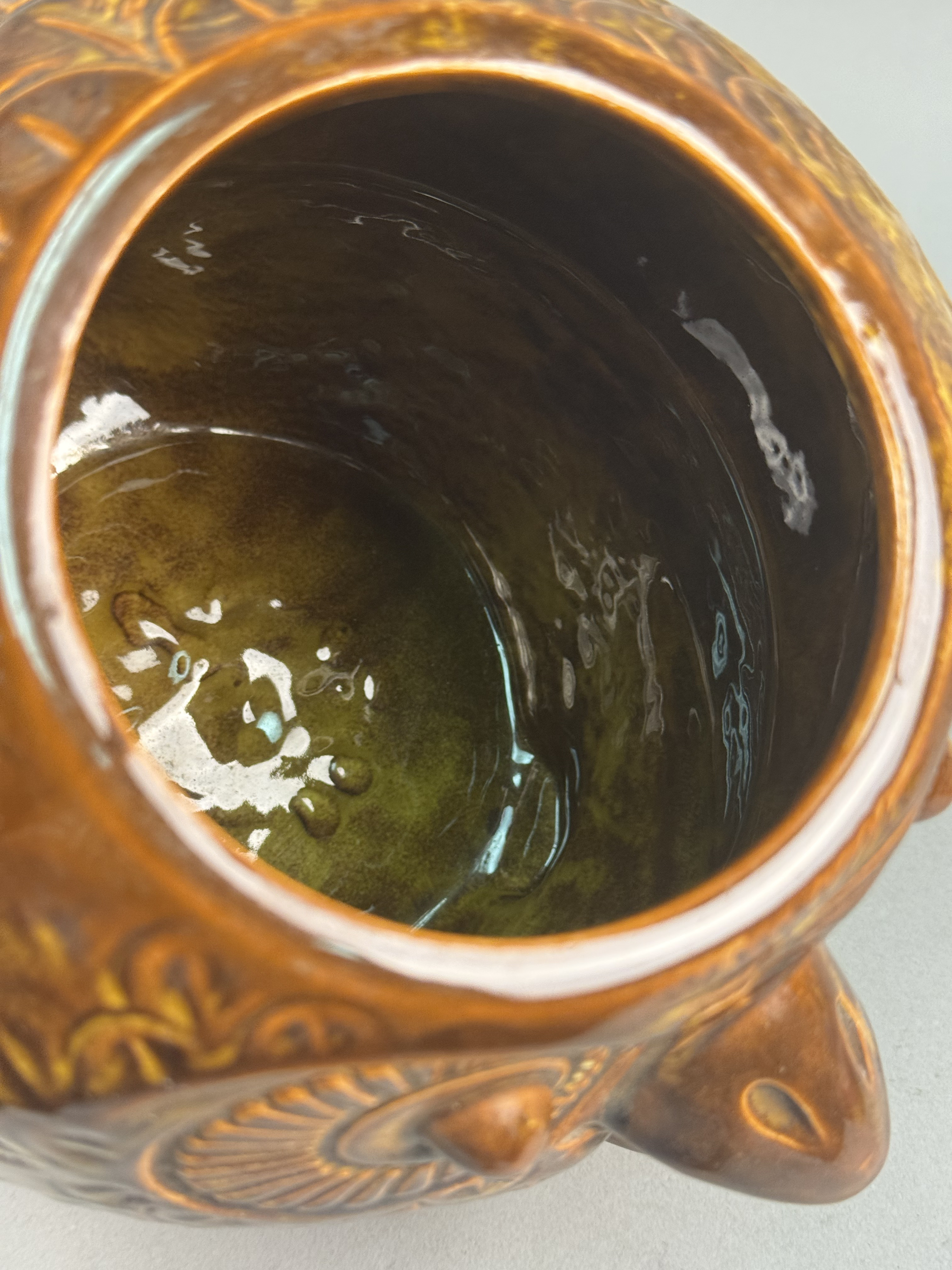 Ceramic Brown Drip Glazed Owl Cookie Jar