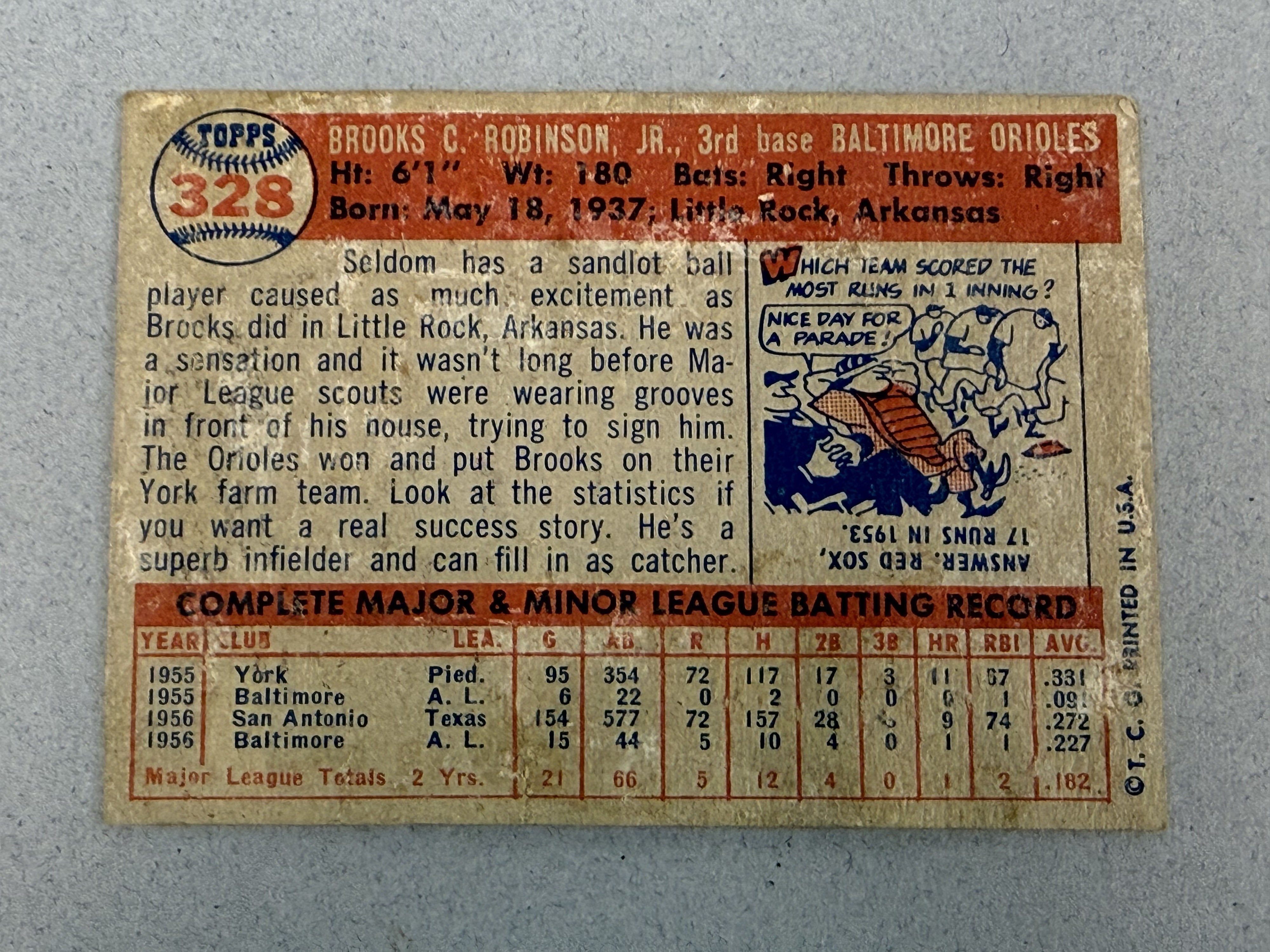 1957 Topps Brooks Robinson Rookie Baseball Card