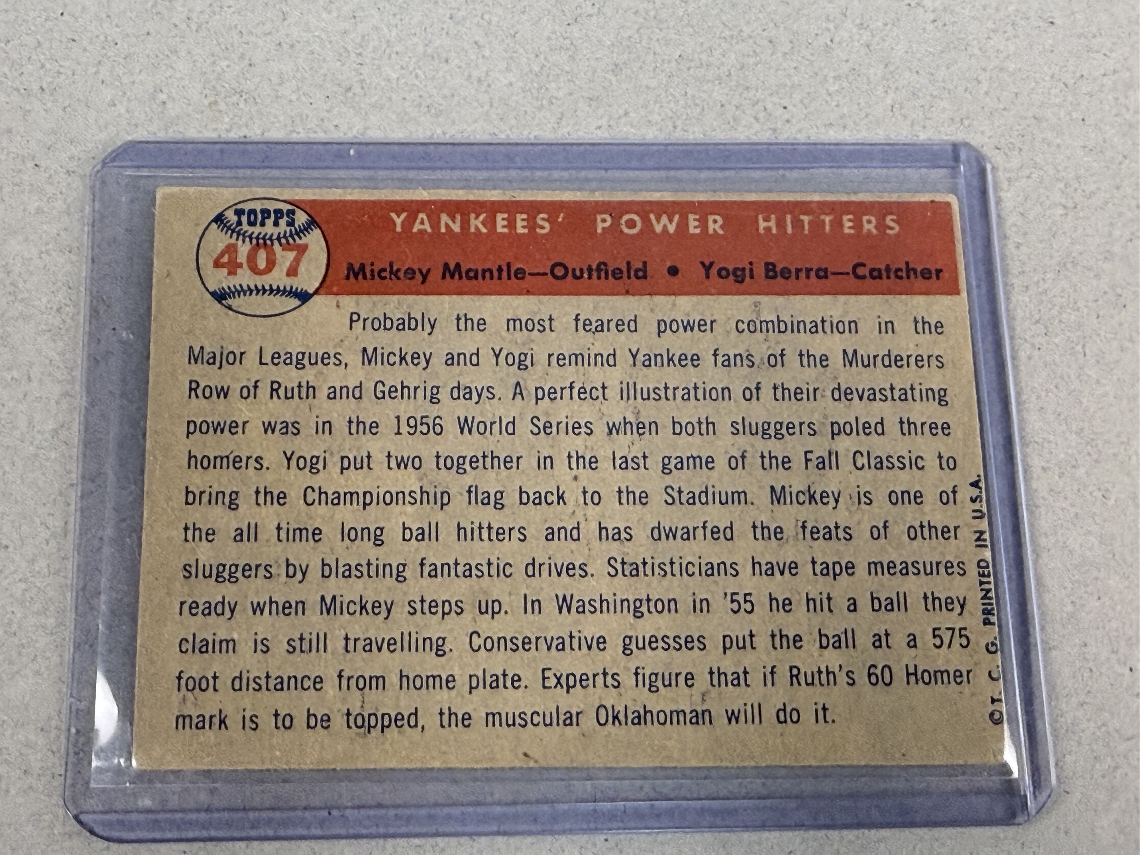 1957 Topps Mantle & Berra Baseball Card