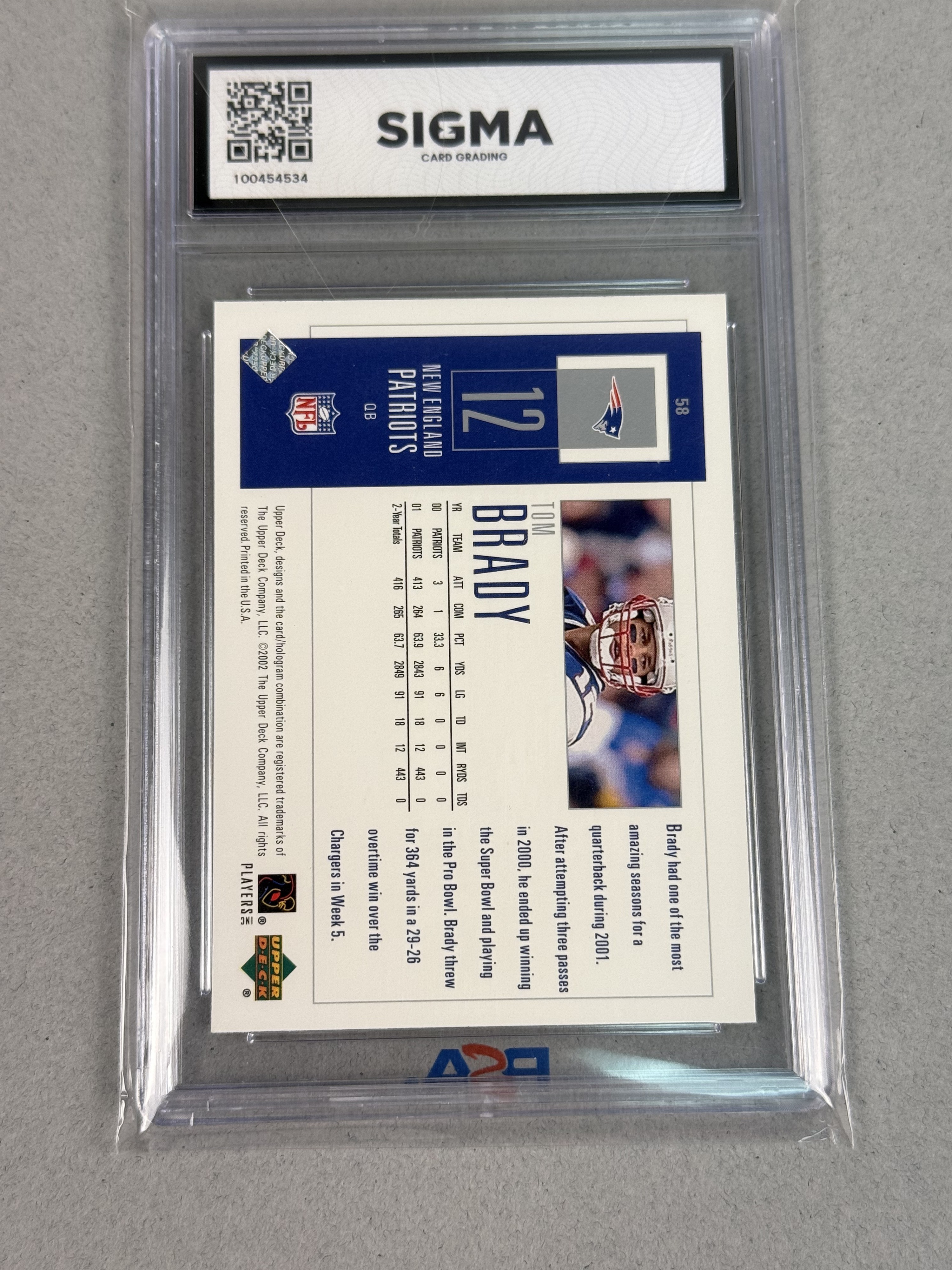 2002 Upper Deck Tom Brady Piece of History #58
