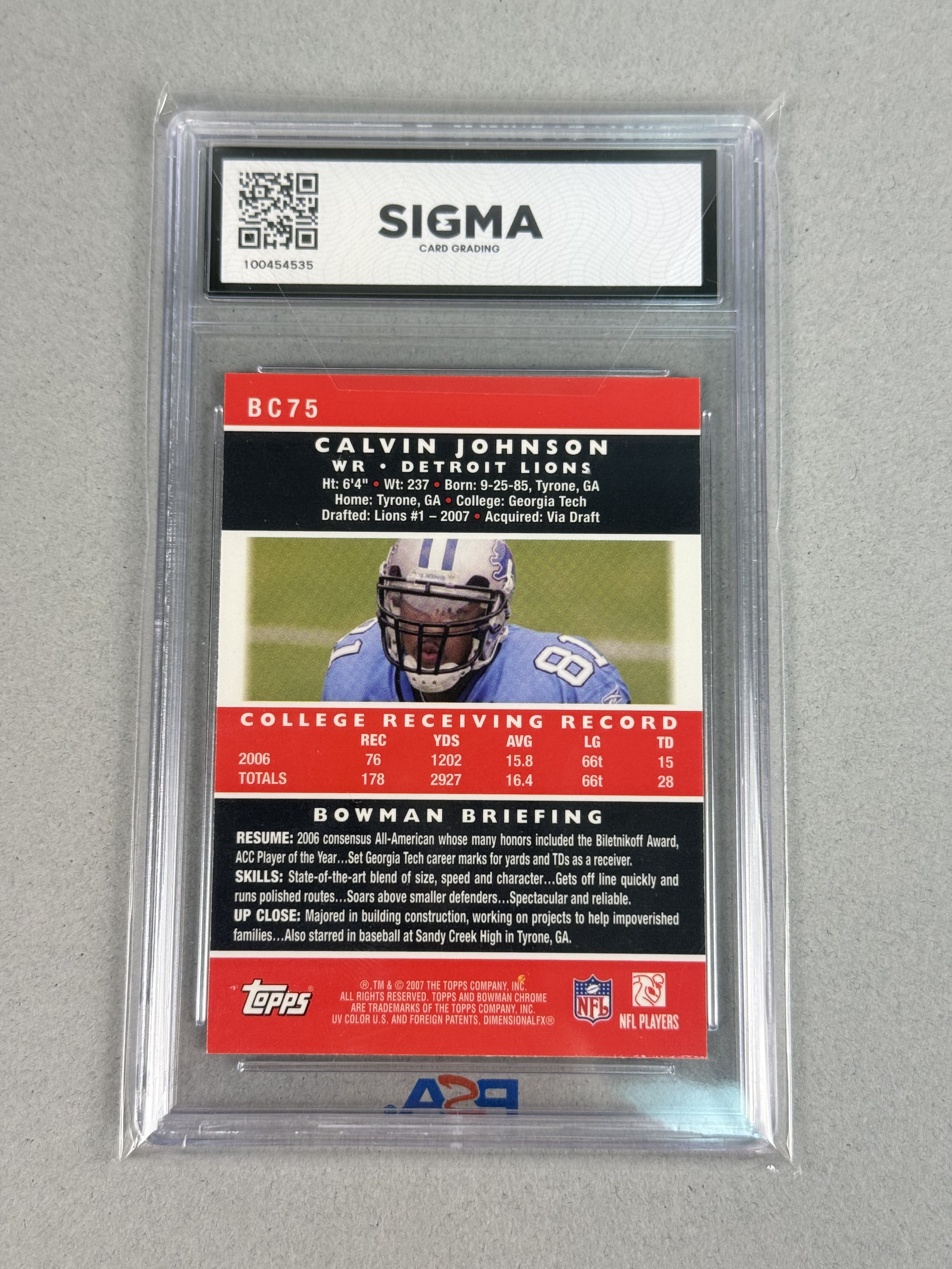 2007 Bowman Chrome Calvin Johnson Rookie Sigma 8.5