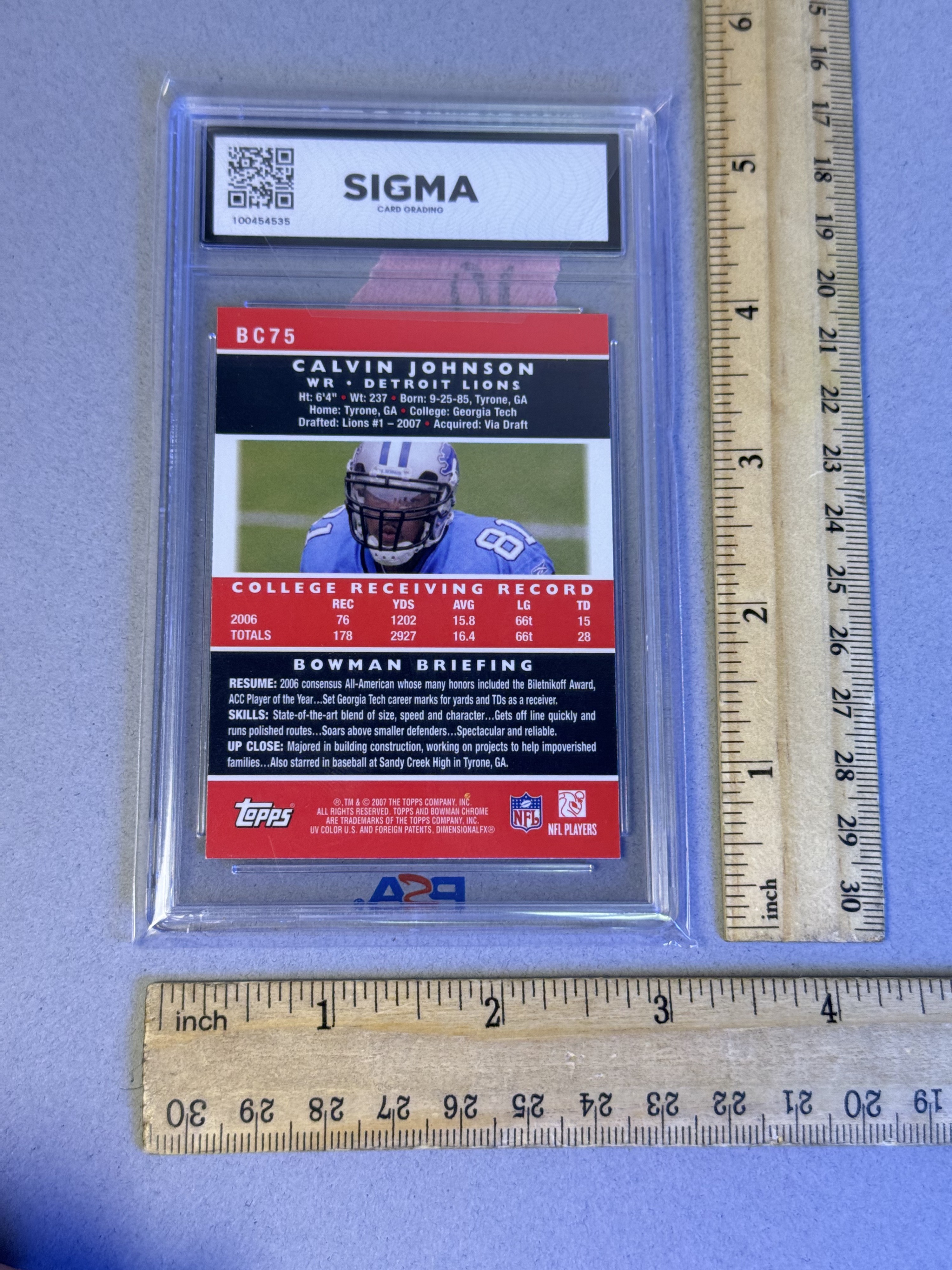 2007 Bowman Chrome Calvin Johnson Rookie Sigma 8.5