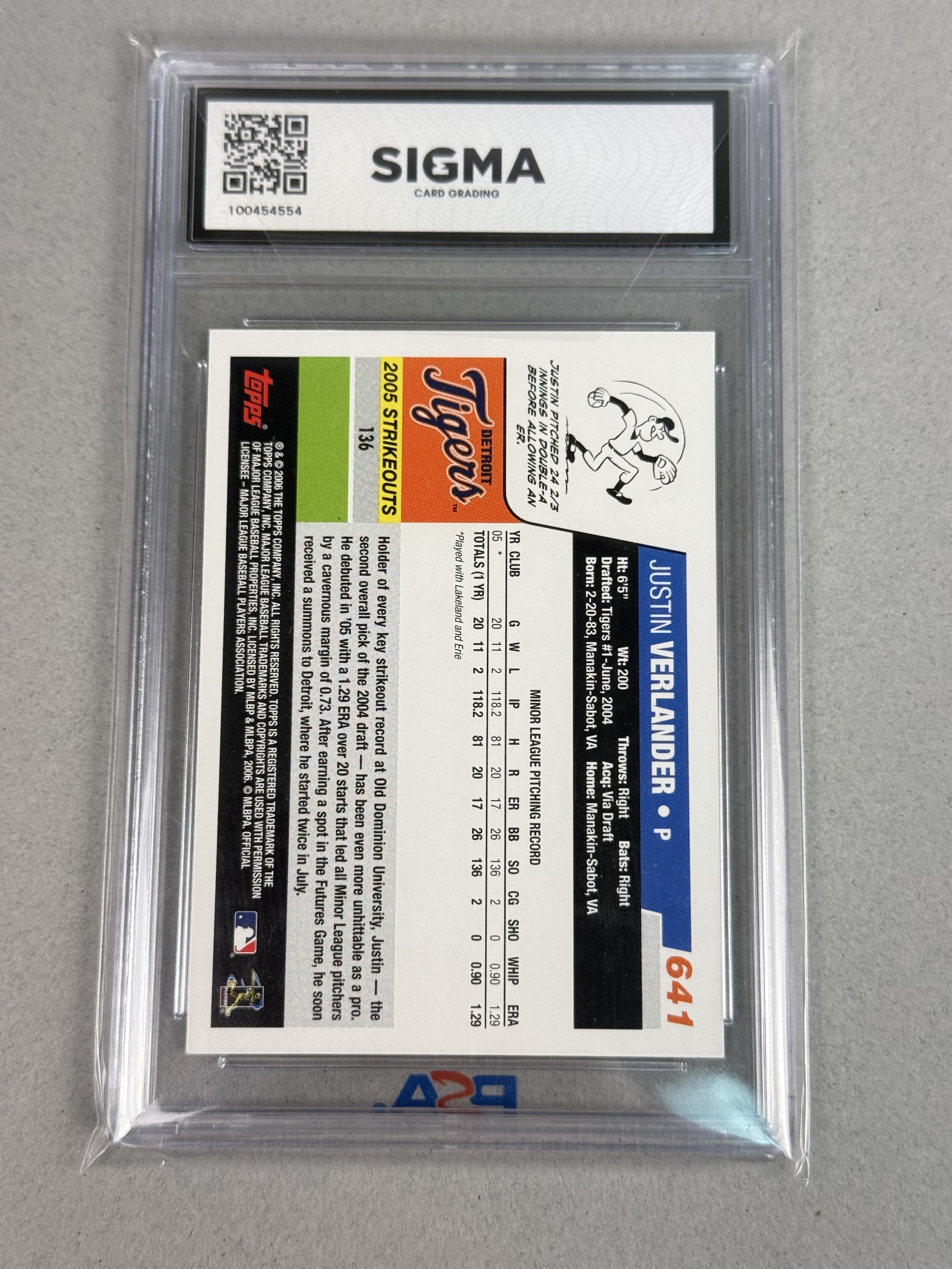 Topps Justin Verlander #641 Sigma 9 Card