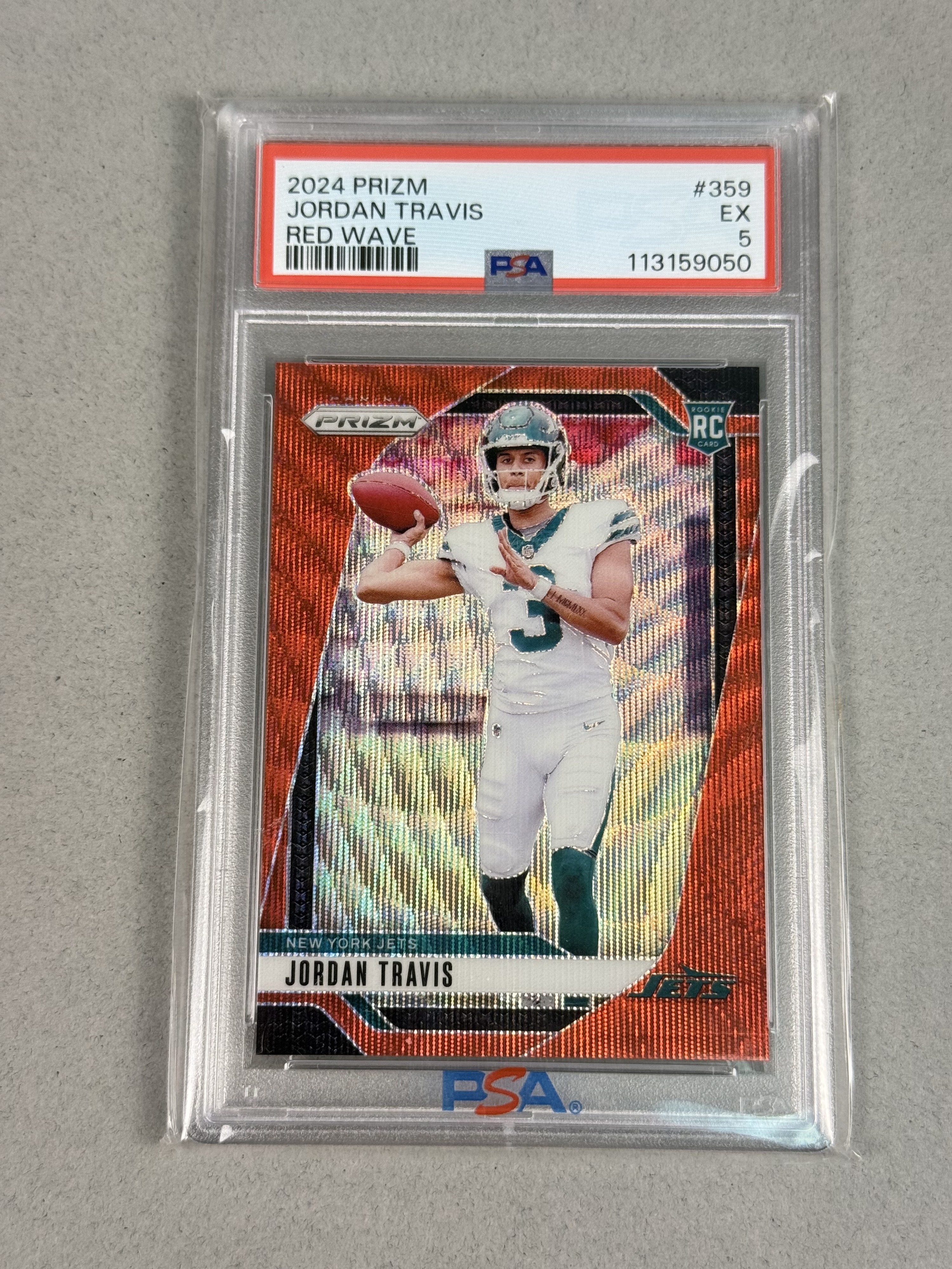 Panini Prizm 2024 Jordan Travis Red Wave PSA 5