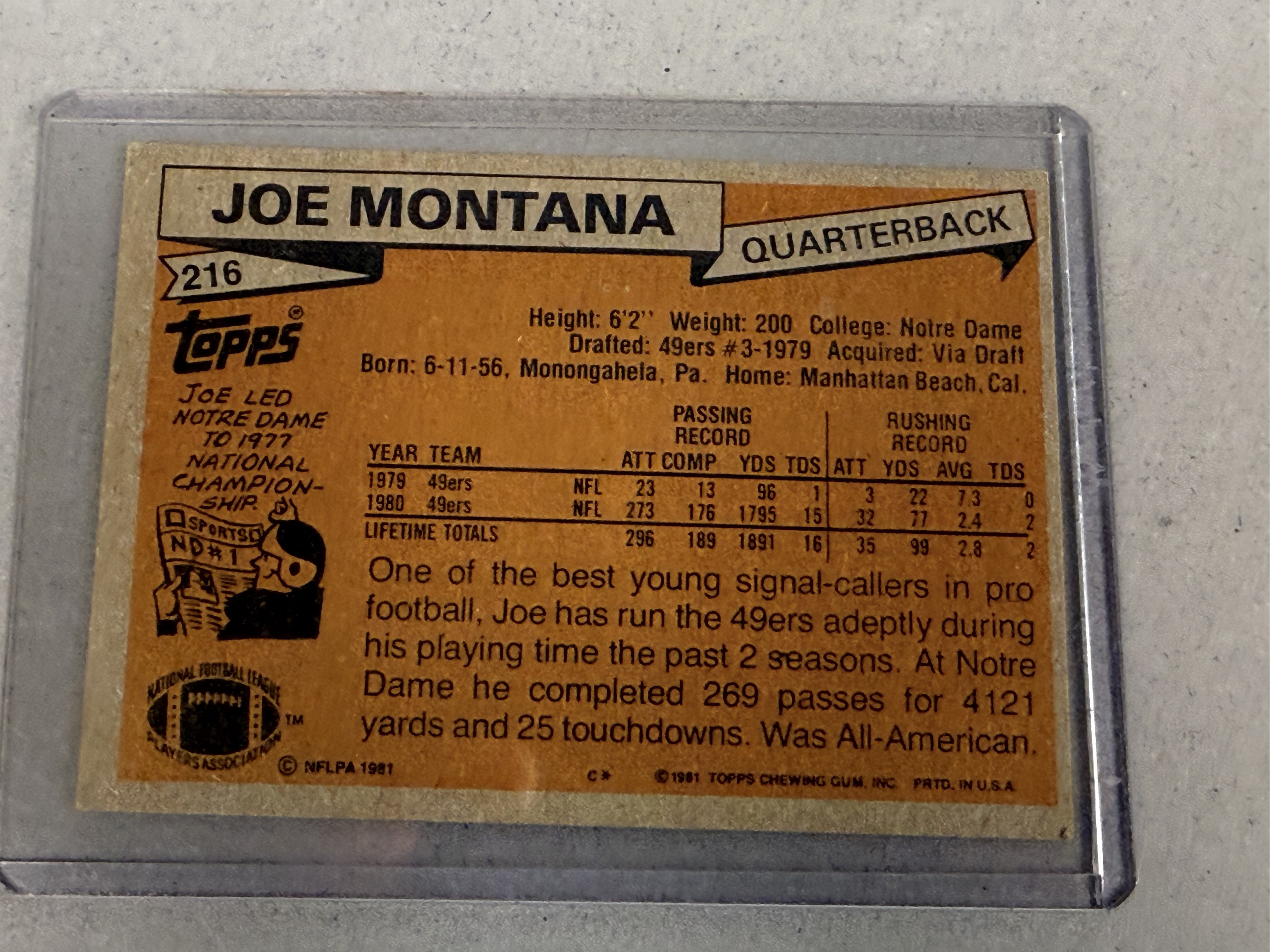 1981 Topps Joe Montana Rookie Card