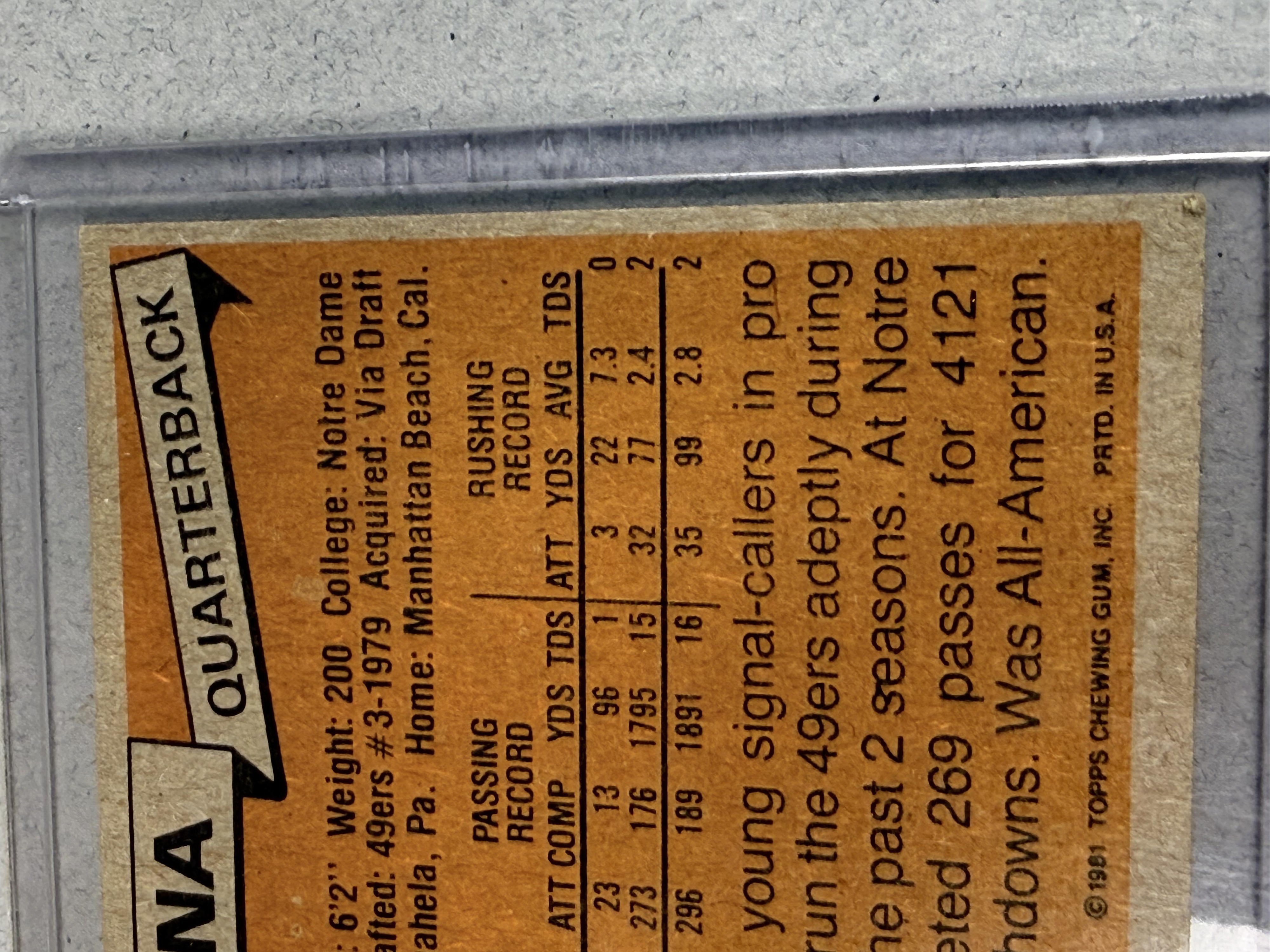 1981 Topps Joe Montana Rookie Card