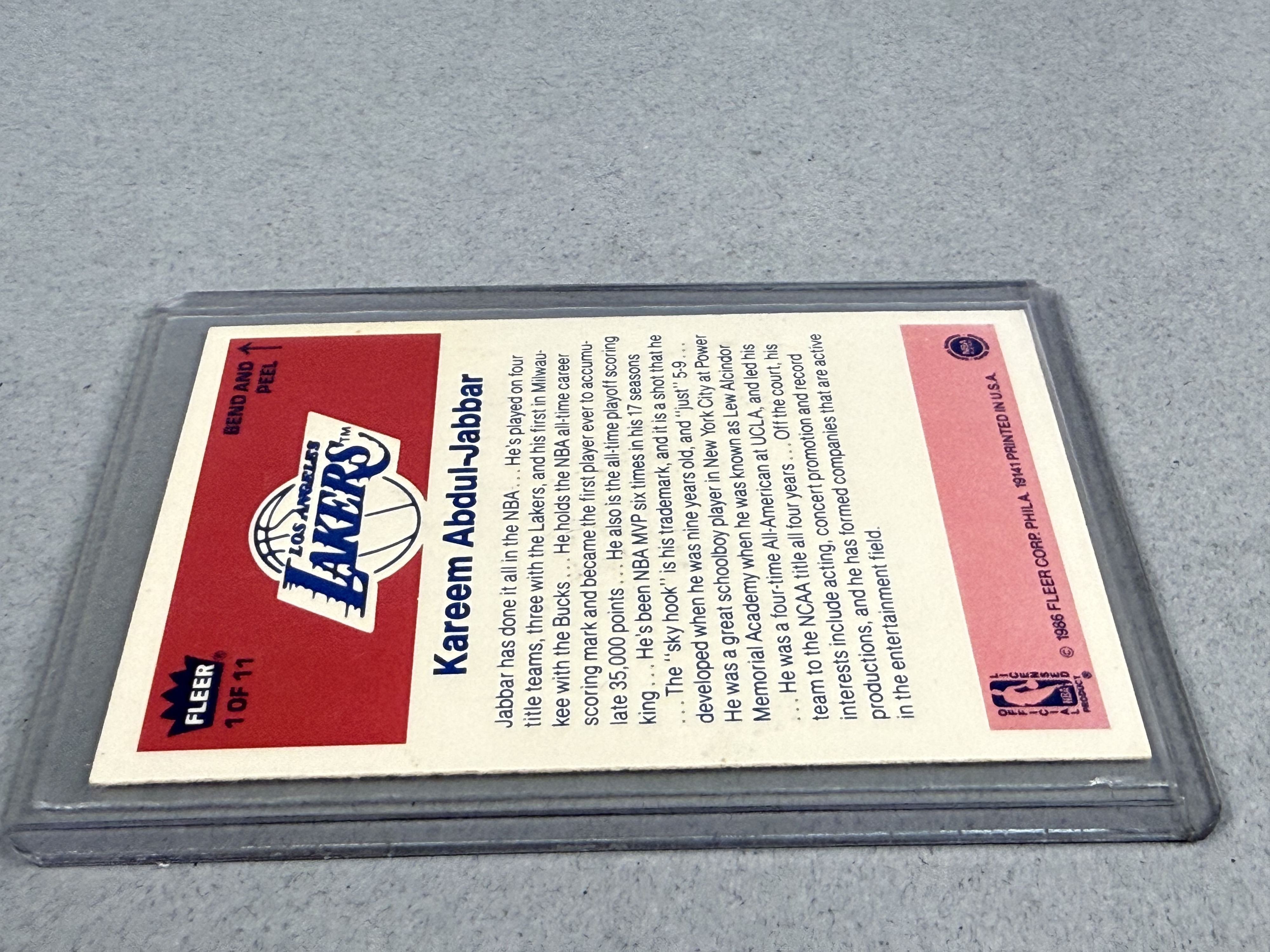 1986 Fleer Kareem Abdul-Jabbar Unpeeled Sticker Card