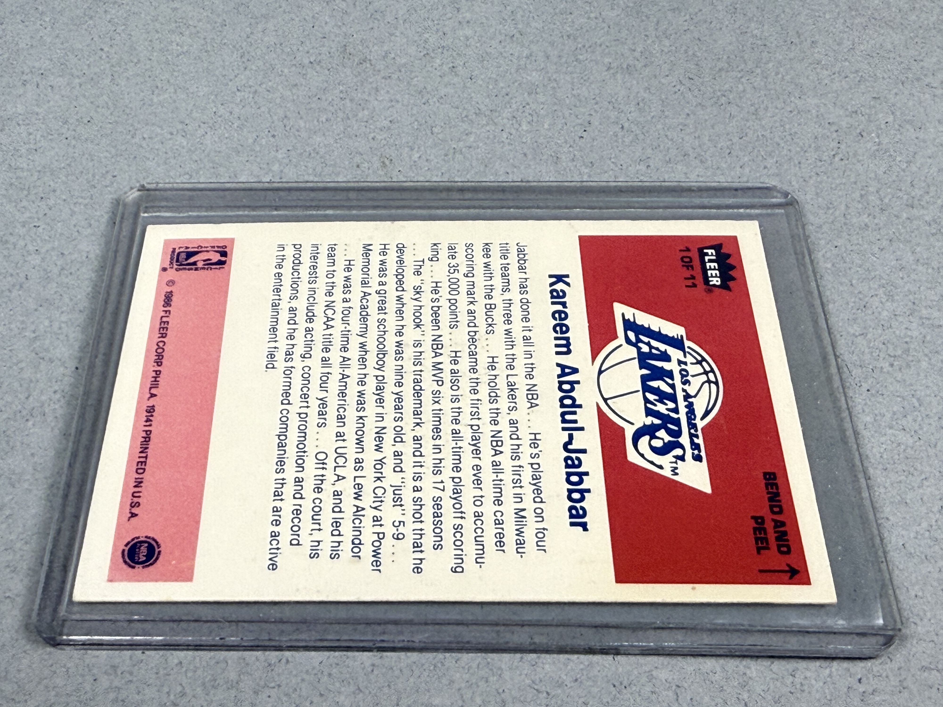 1986 Fleer Kareem Abdul-Jabbar Unpeeled Sticker Card