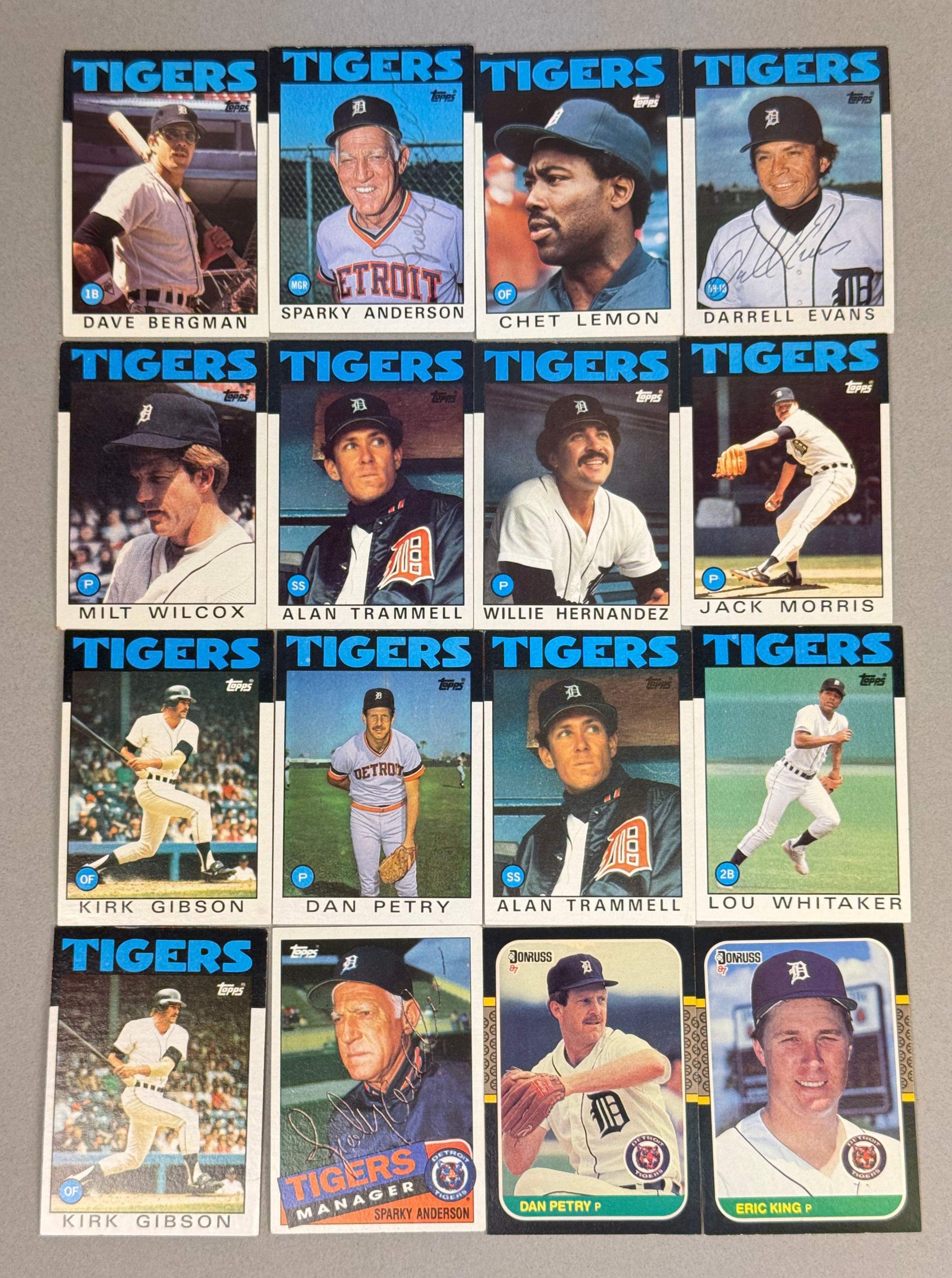 16 Signed Topps & Donruss Detroit Tigers Cards