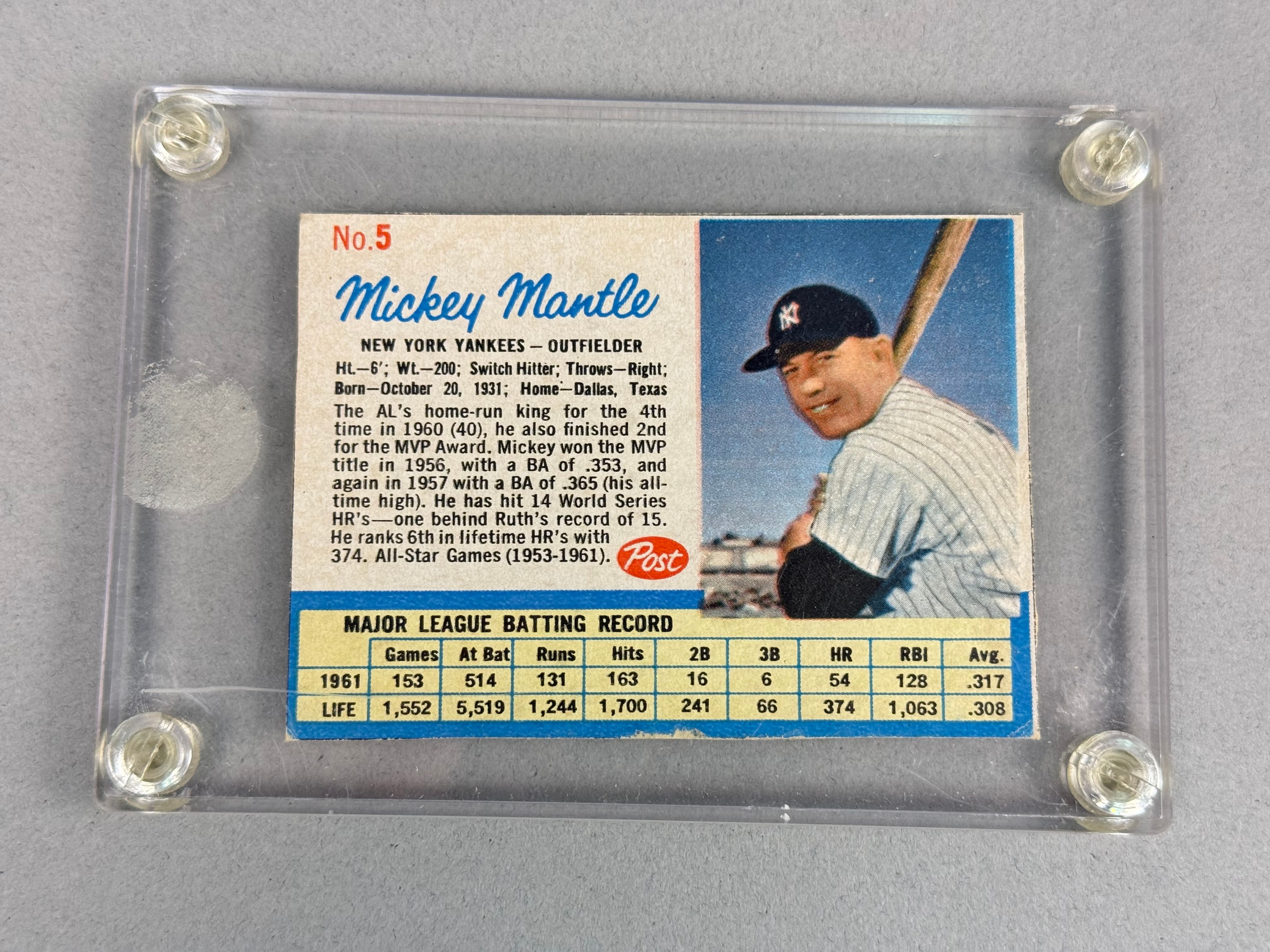 1962 Post Cereal Mickey Mantle Baseball Card