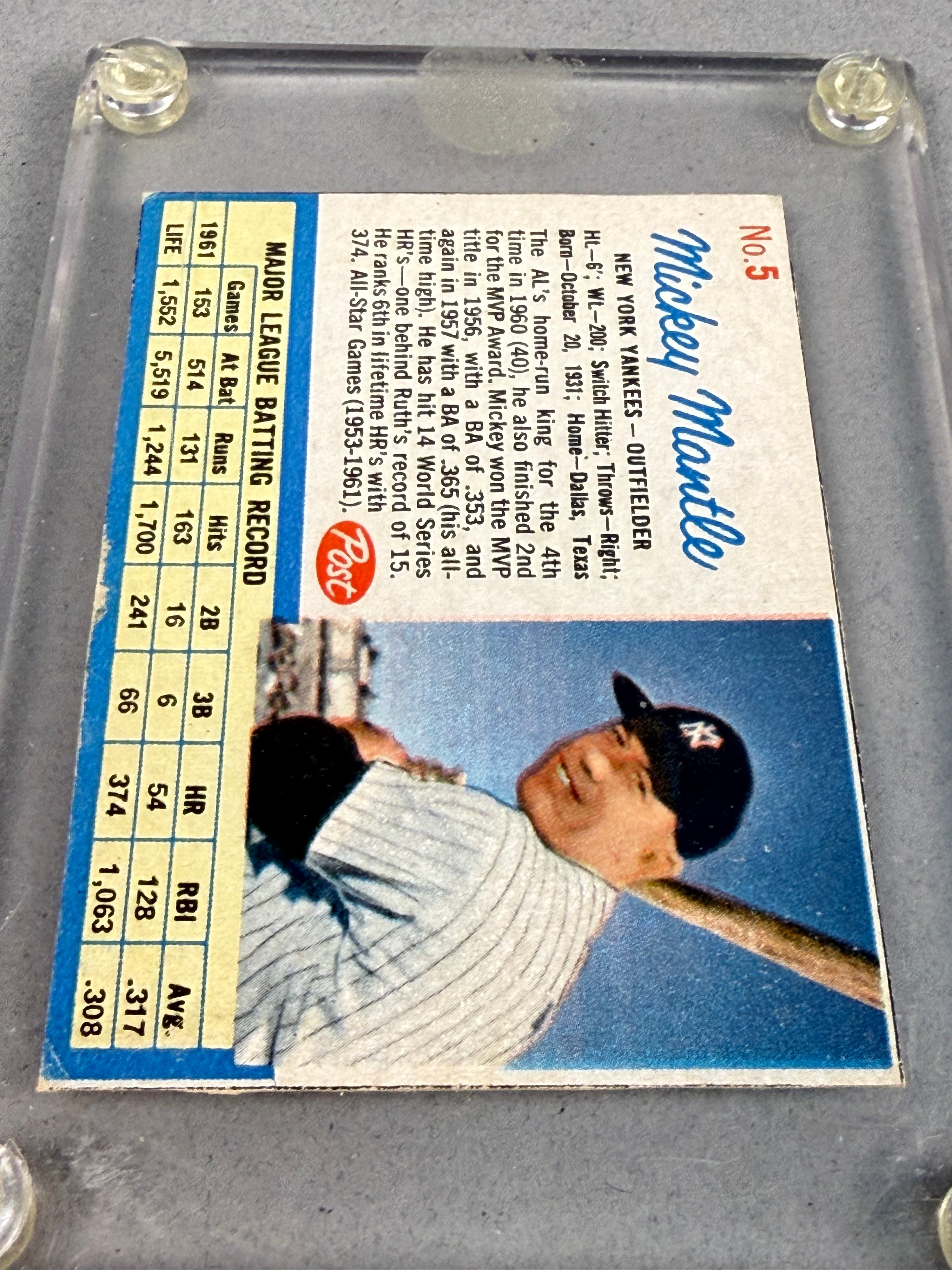 1962 Post Cereal Mickey Mantle Baseball Card
