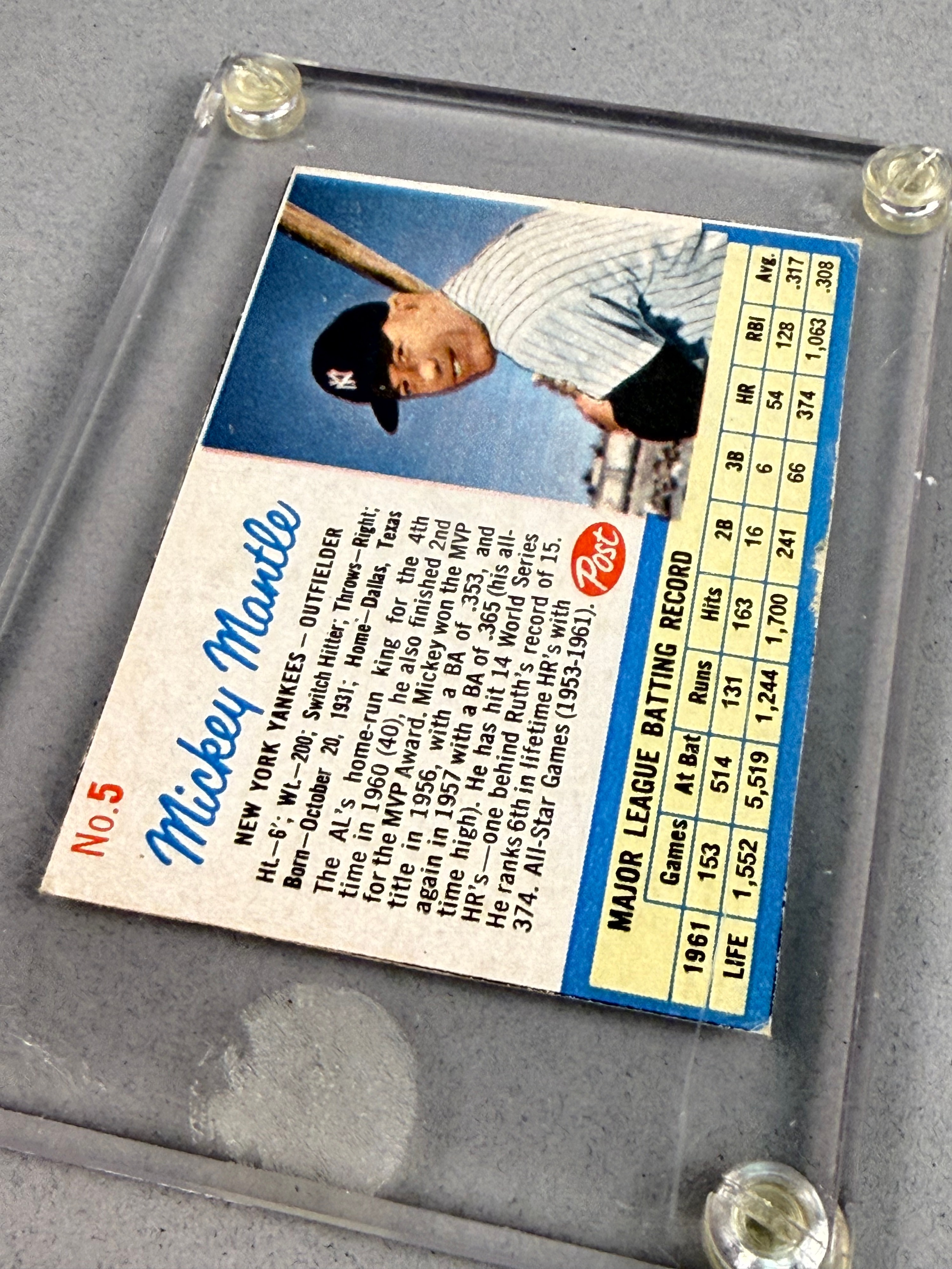 1962 Post Cereal Mickey Mantle Baseball Card