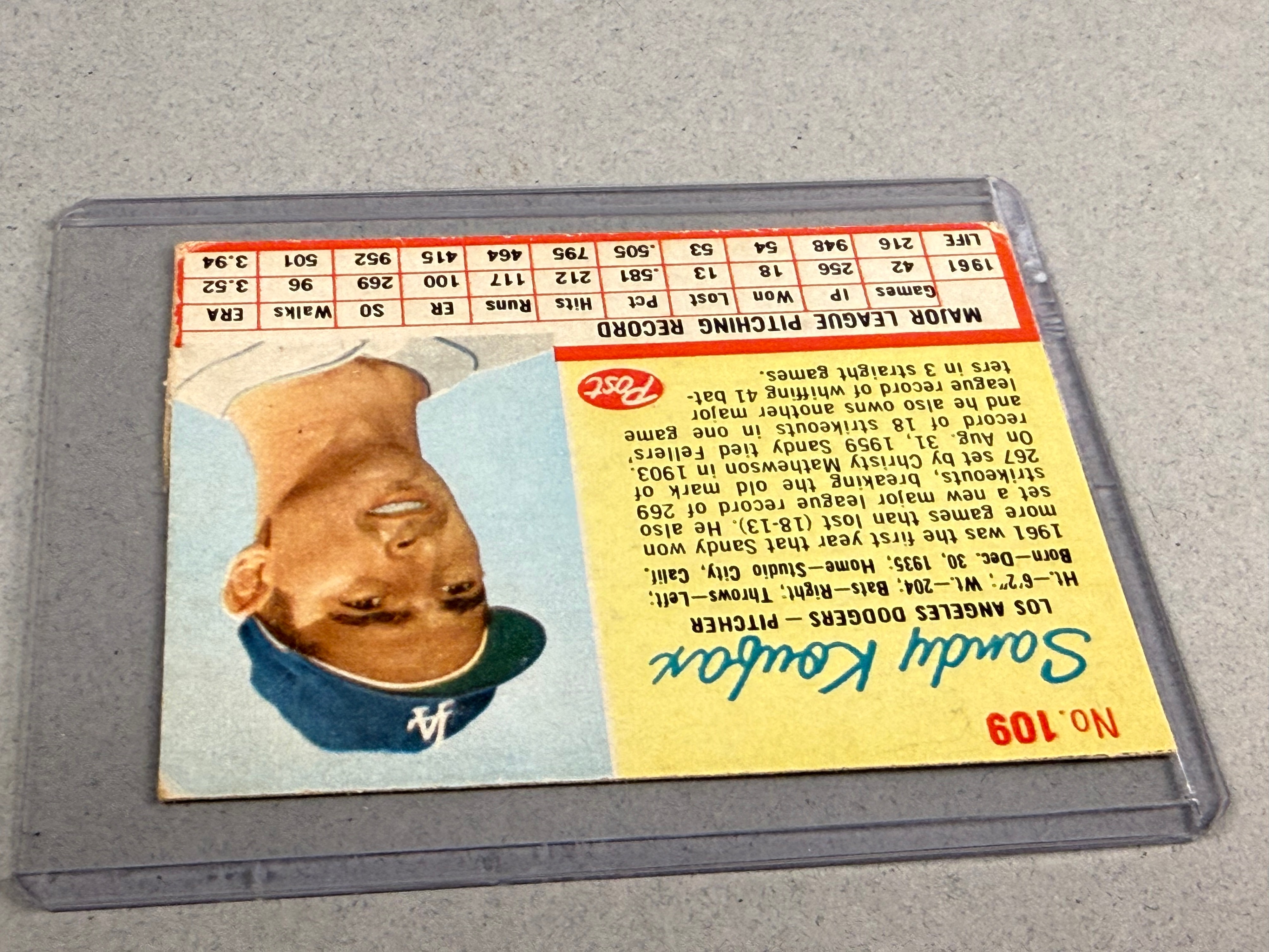 Post Cereal 1962 Sandy Koufax Baseball Card