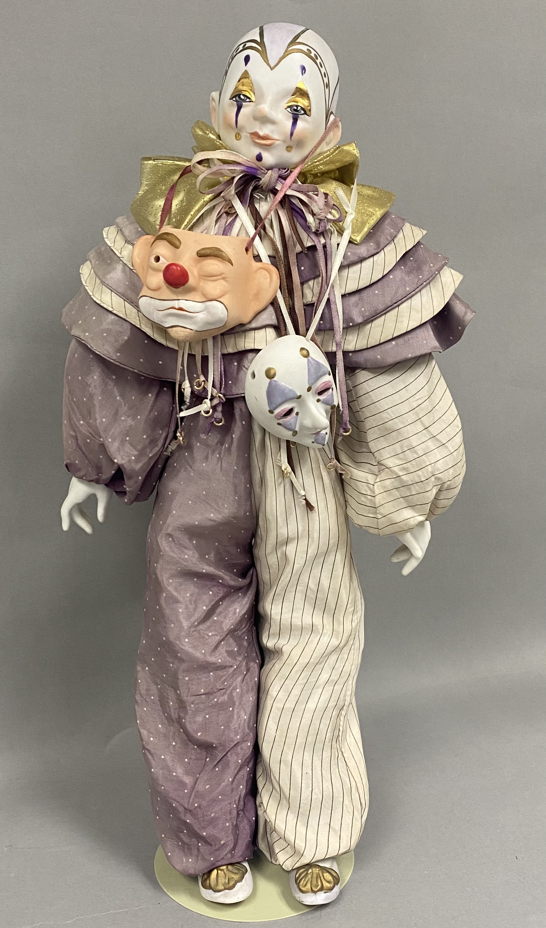 Porcelain Pierrot-Style Clown Doll & Masks