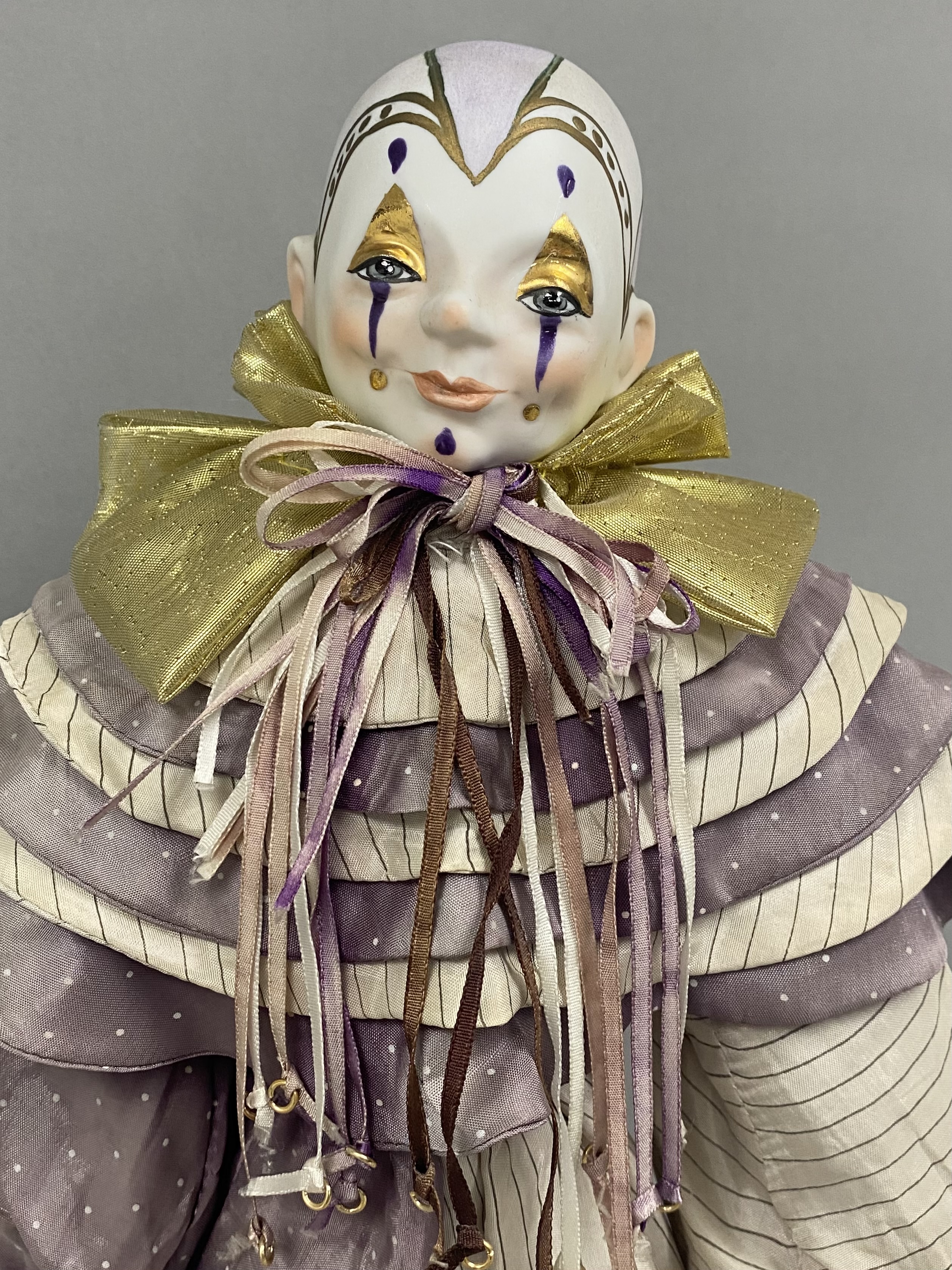 Porcelain Pierrot-Style Clown Doll & Masks
