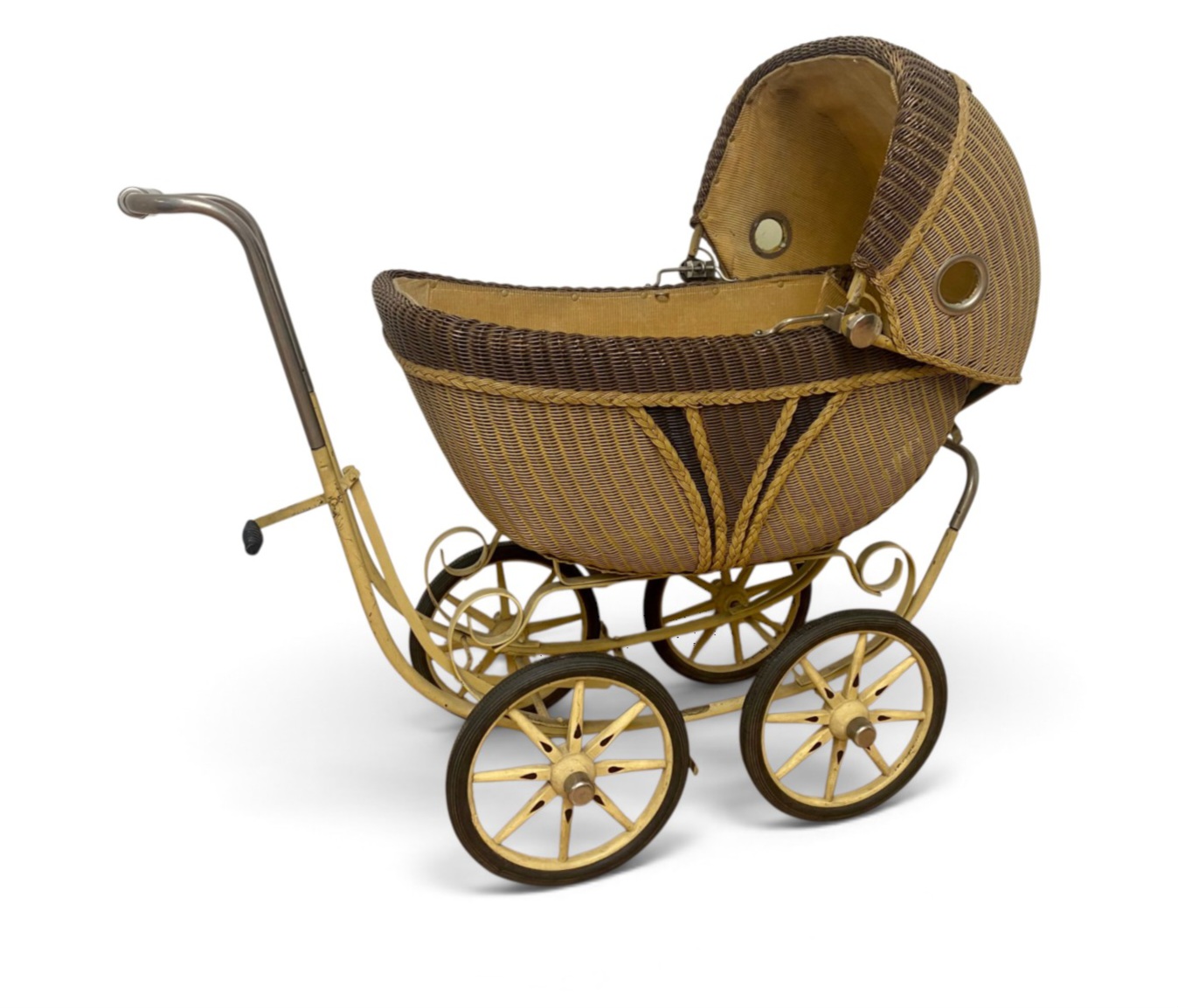 Vintage Wicker Porthole Doll Carriage