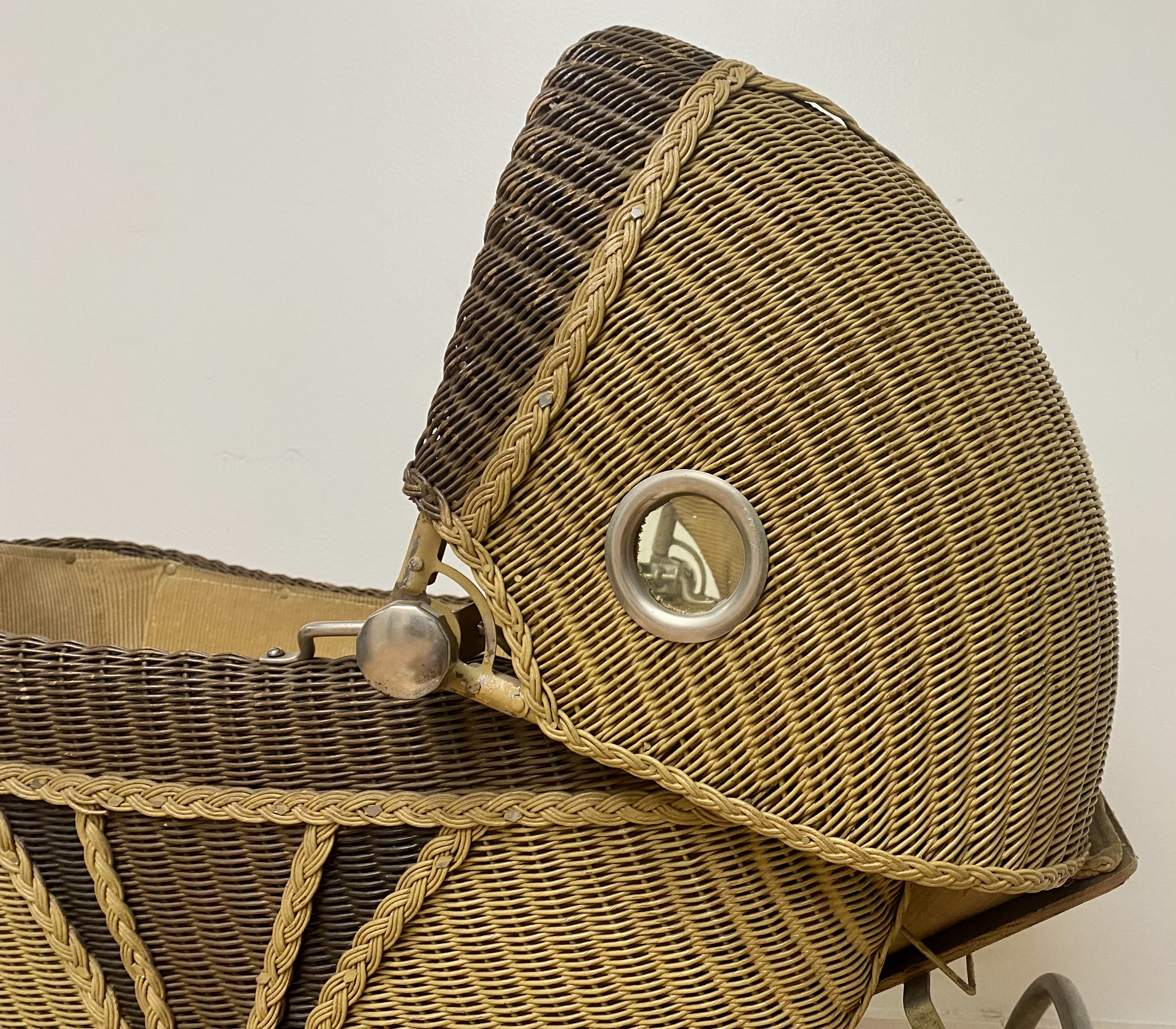Vintage Wicker Porthole Doll Carriage