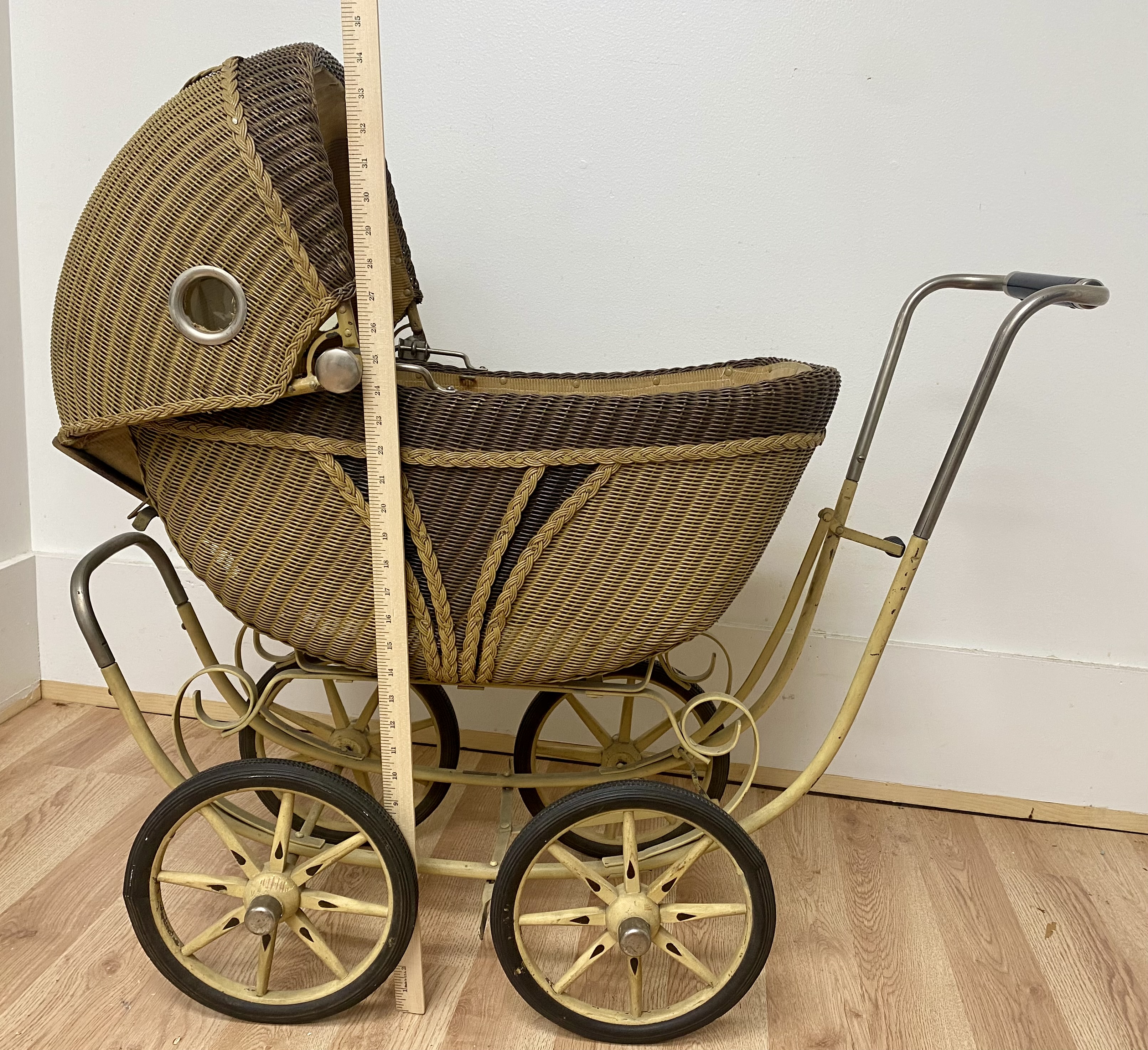 Vintage Wicker Porthole Doll Carriage