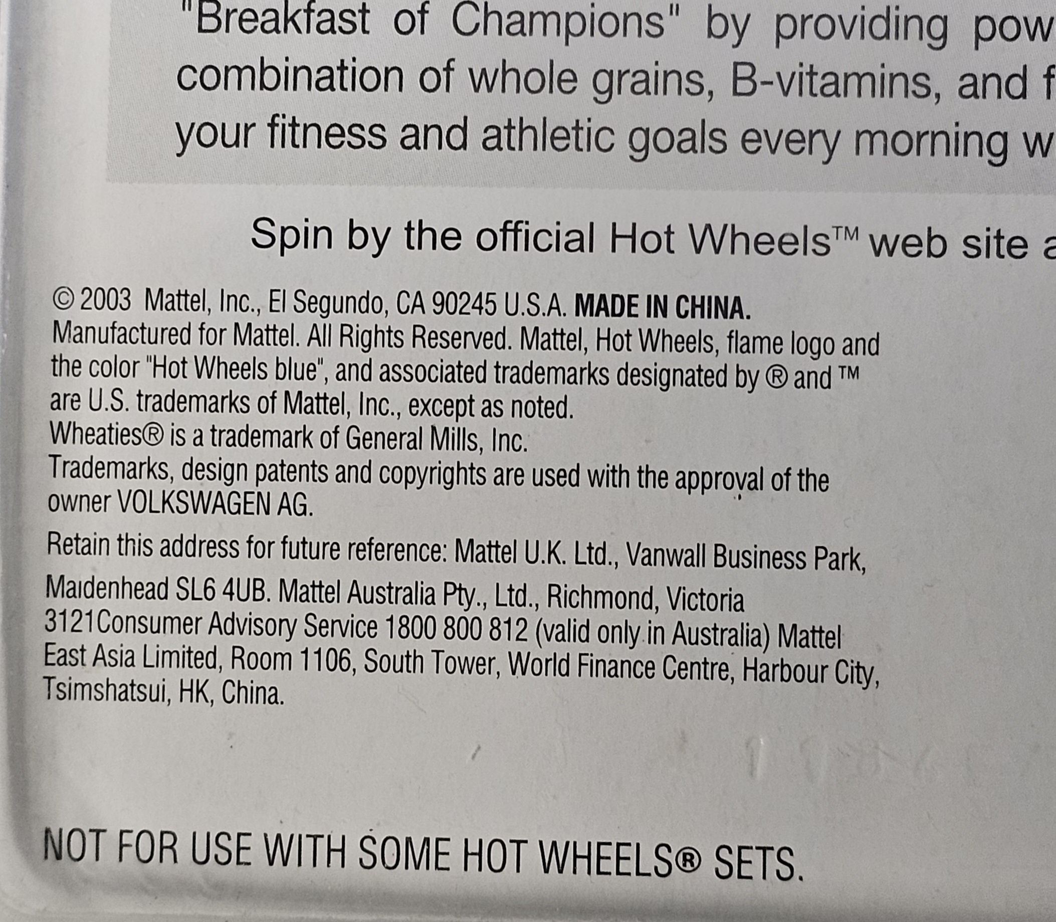 Mattel Hot Wheels Wheaties VW Drag Bus