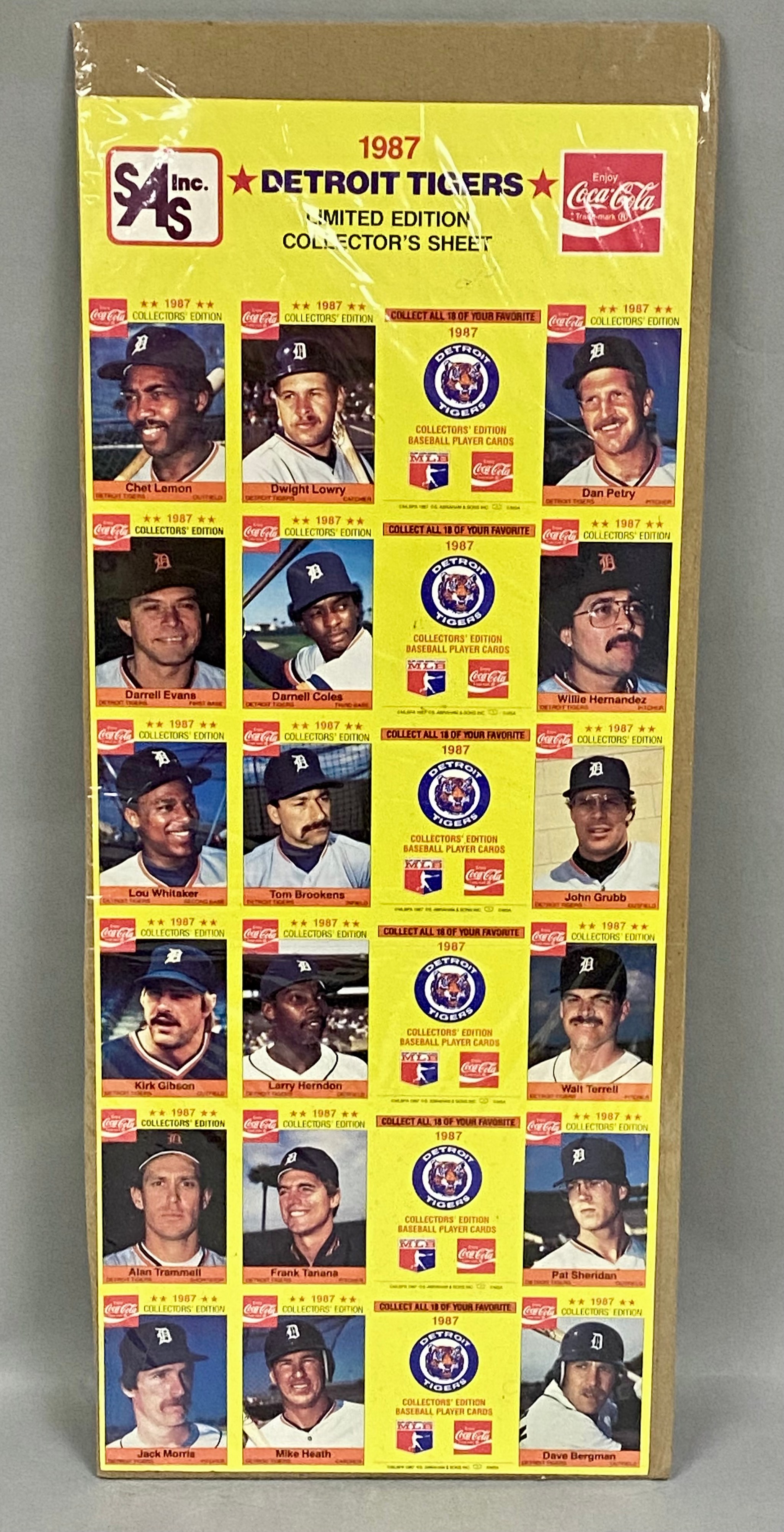 1987 Detroit Tigers Coca-Cola Collector Sheet