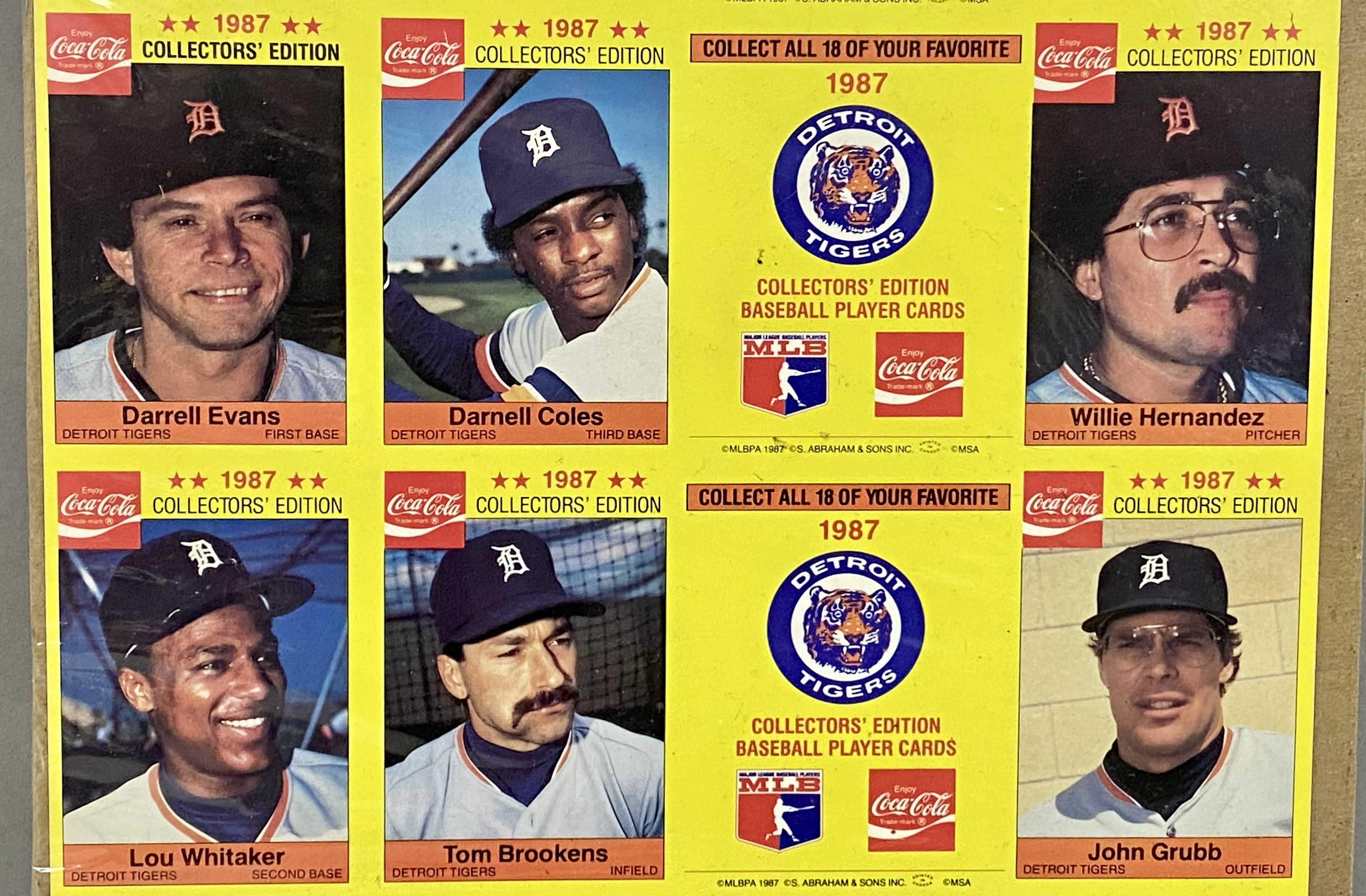 1987 Detroit Tigers Coca-Cola Collector Sheet