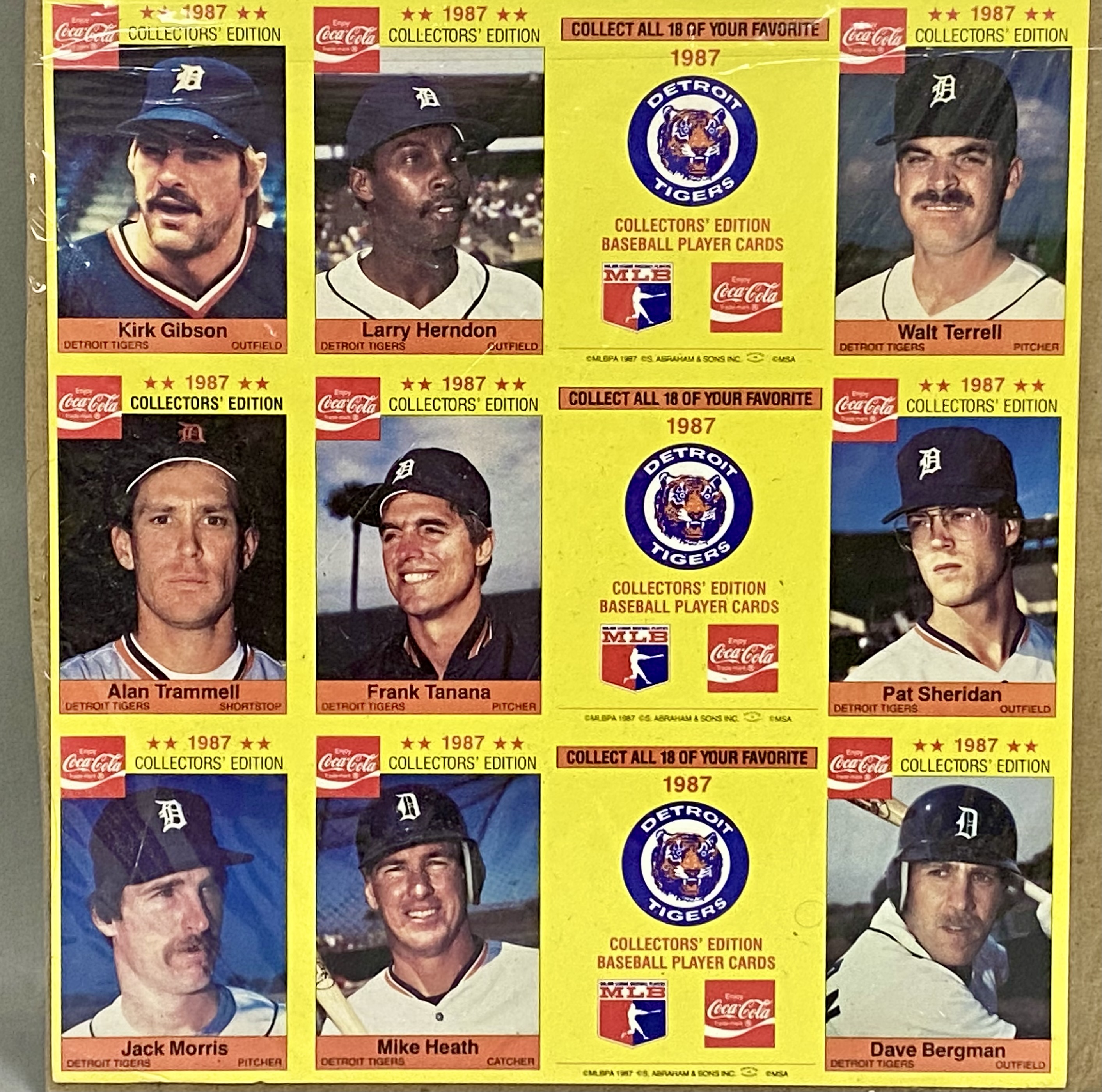 1987 Detroit Tigers Coca-Cola Collector Sheet