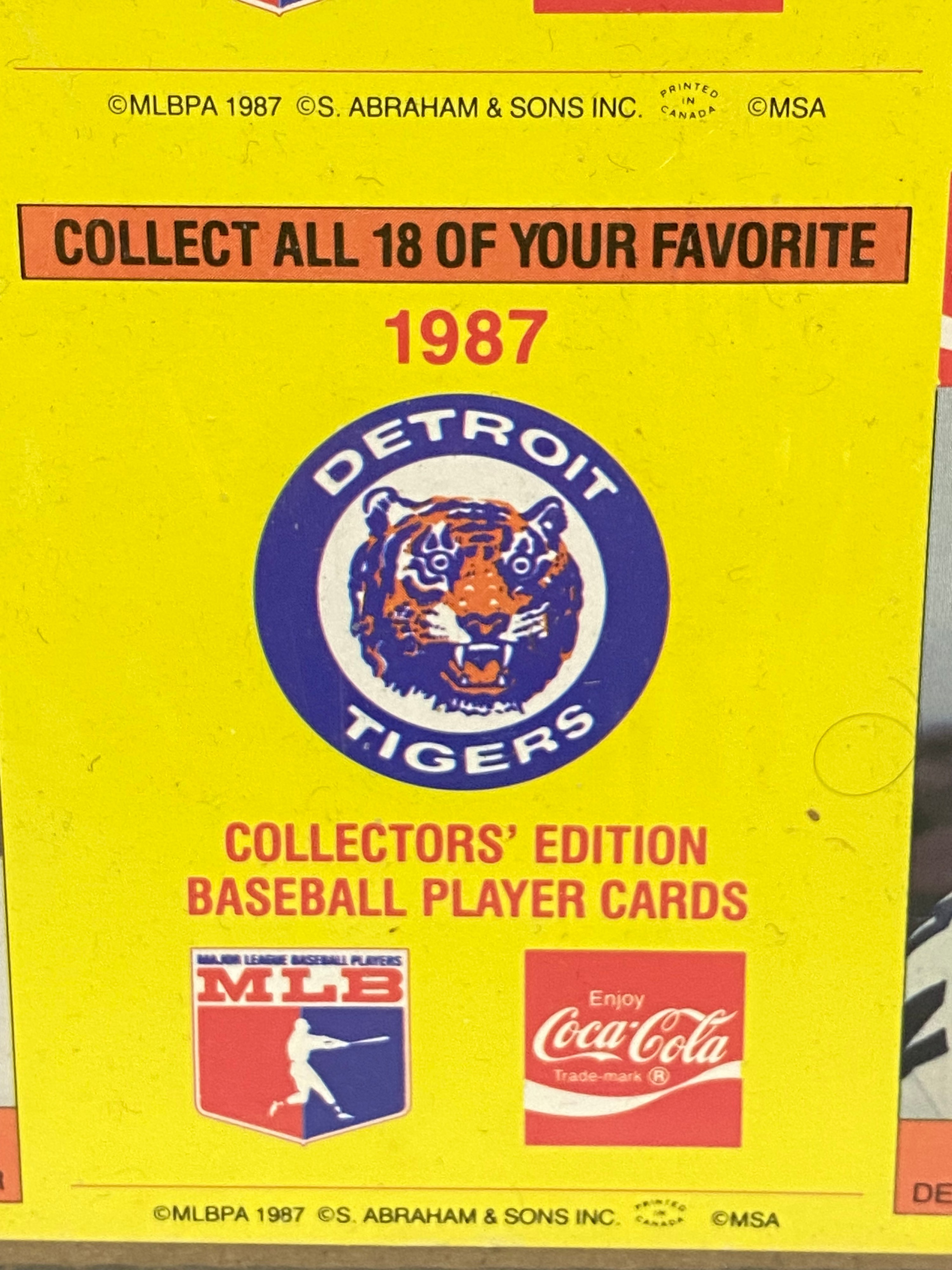 1987 Detroit Tigers Coca-Cola Collector Sheet
