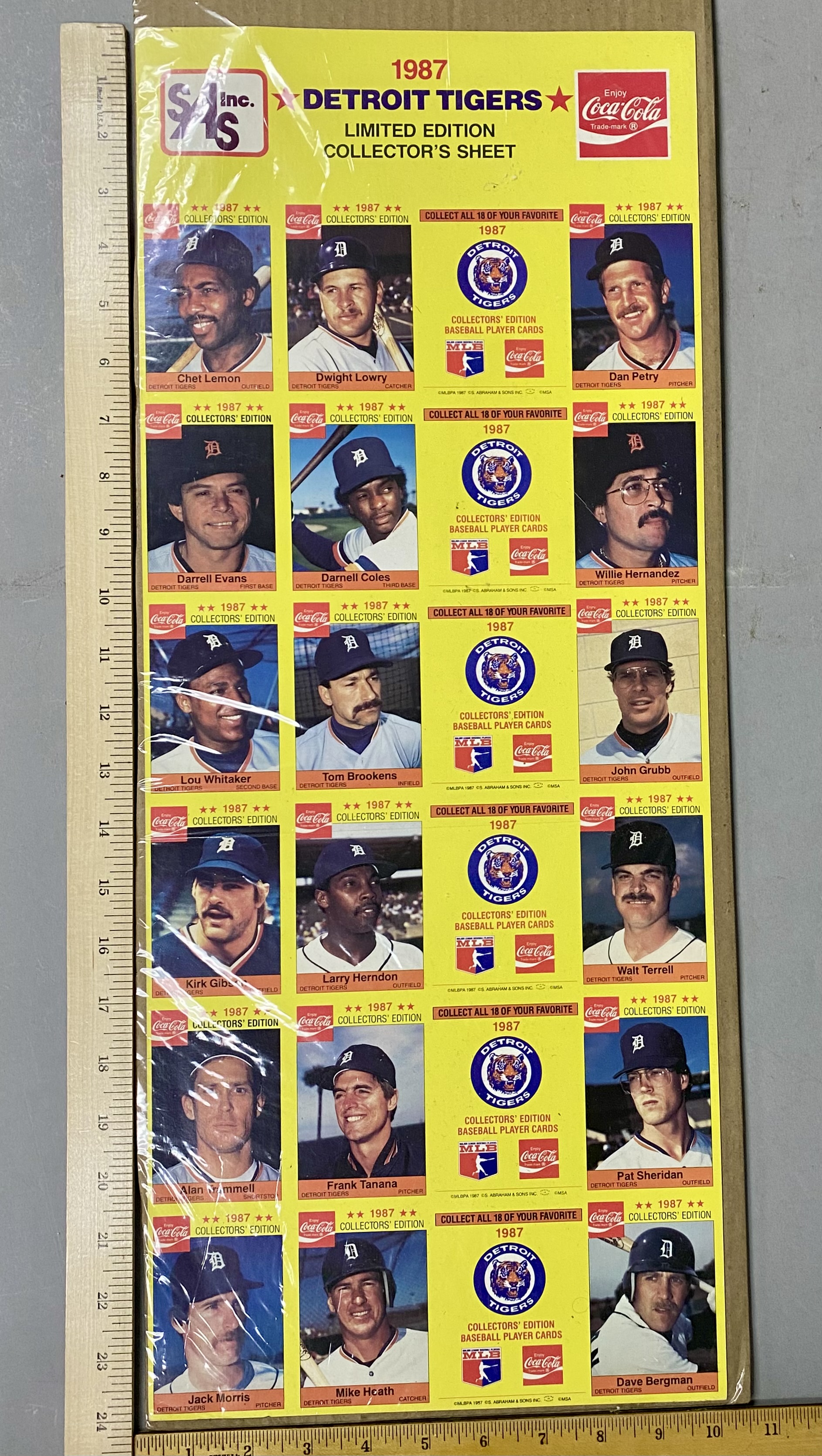1987 Detroit Tigers Coca-Cola Collector Sheet