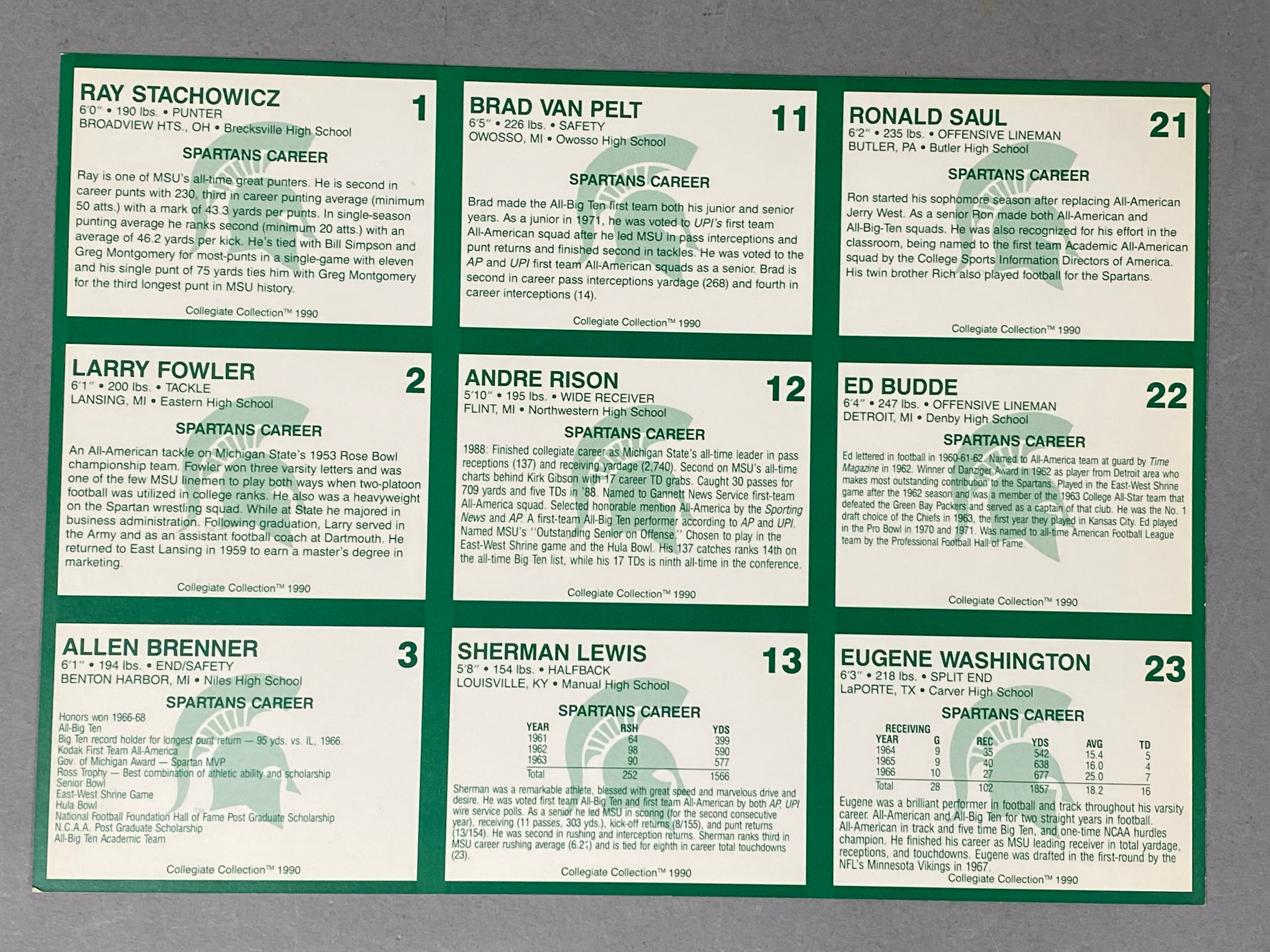 3 1990 Collegiate Collection Michigan State Football Sheets