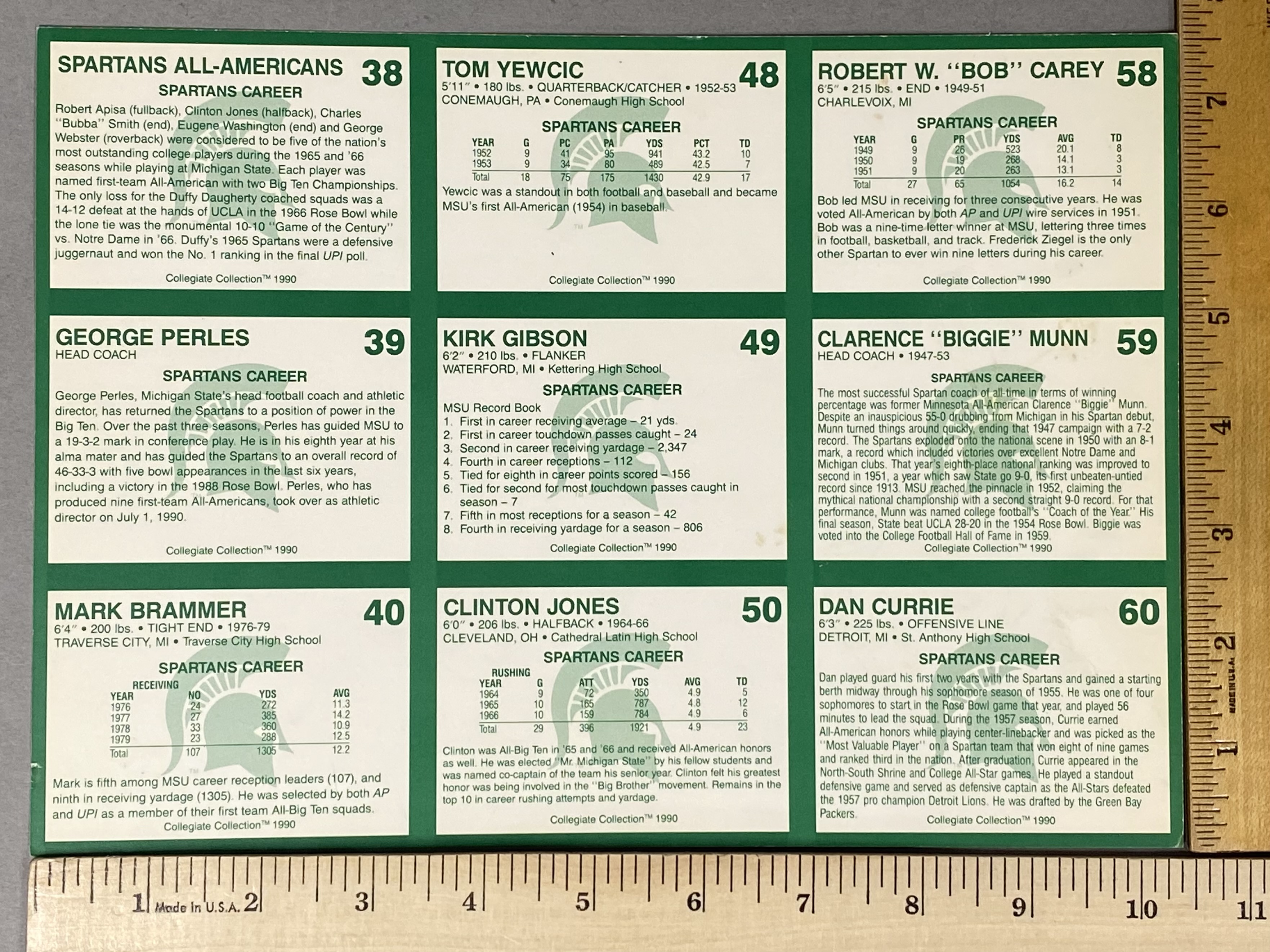 3 1990 Collegiate Collection Michigan State Football Sheets