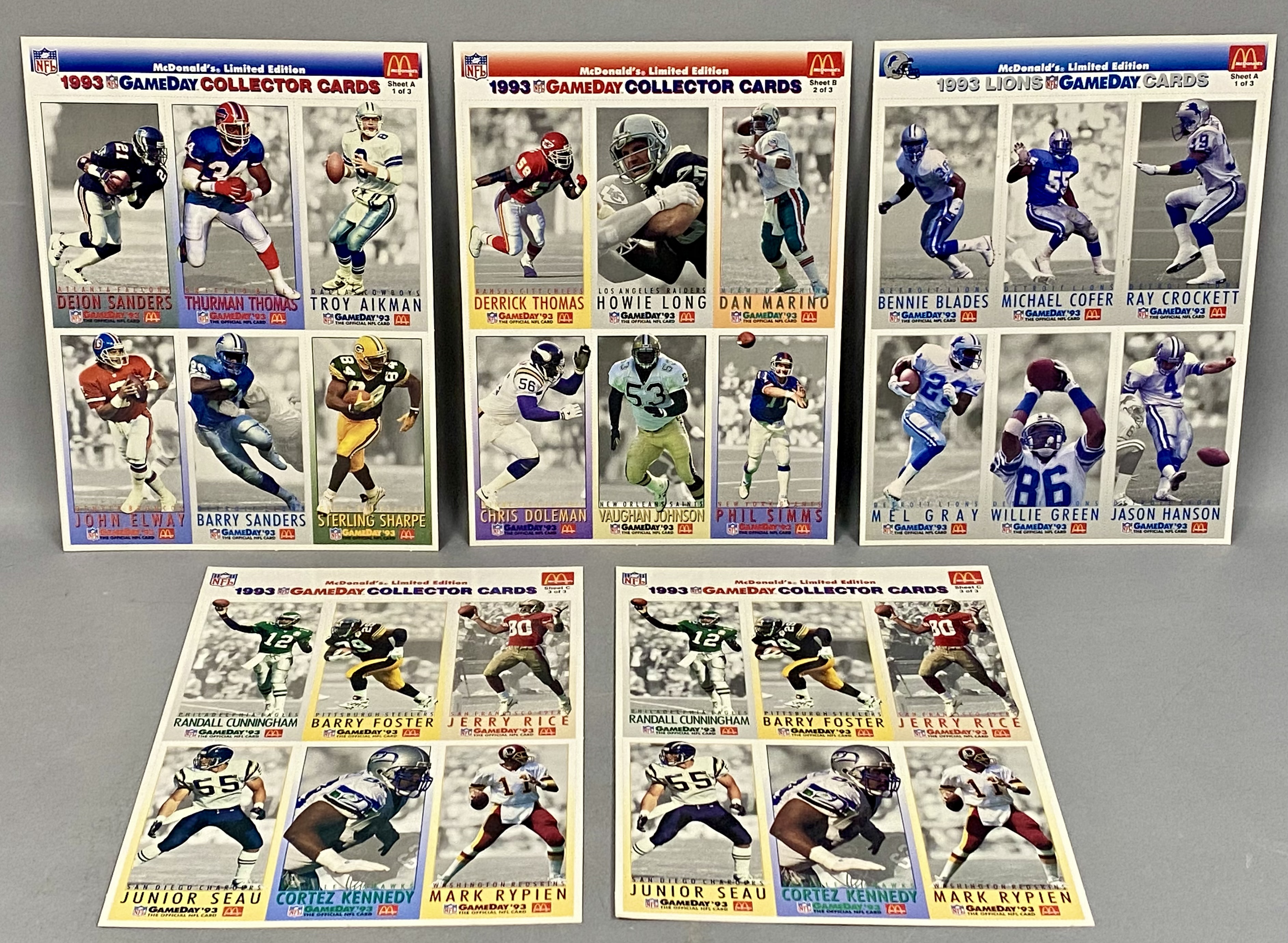 McDonald's Fleer 1993 Uncut Paper Football Card Sheets