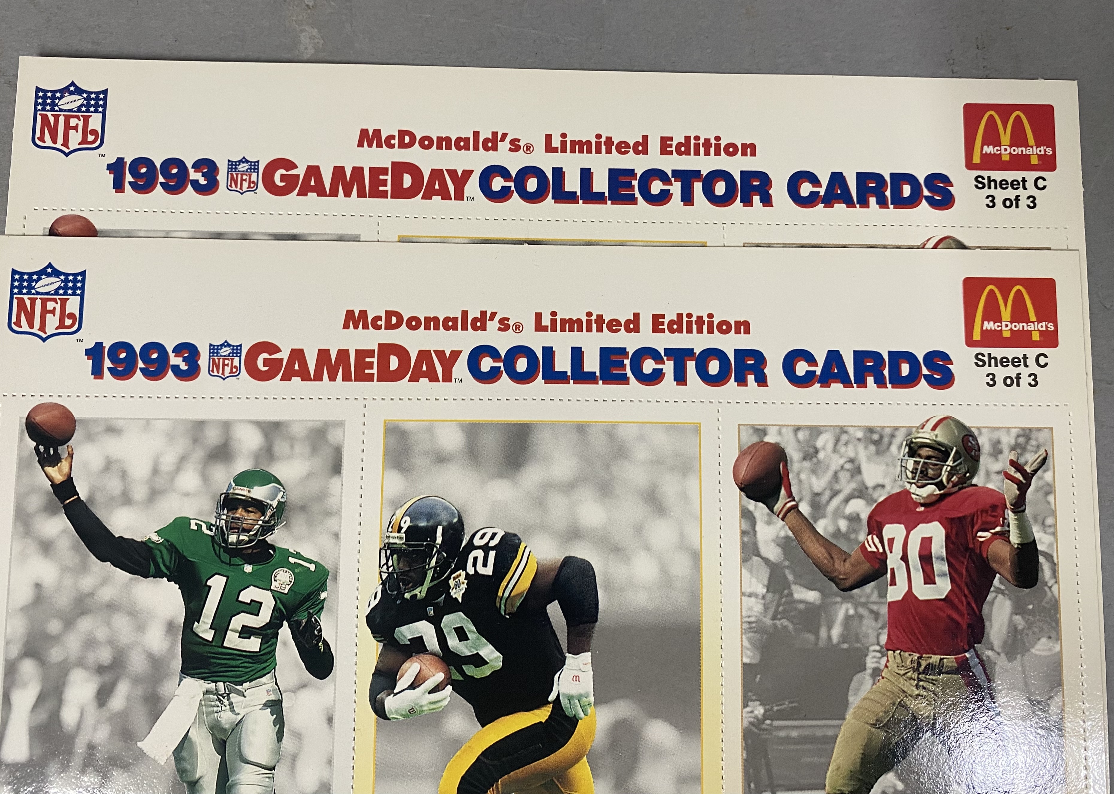 McDonald's Fleer 1993 Uncut Paper Football Card Sheets