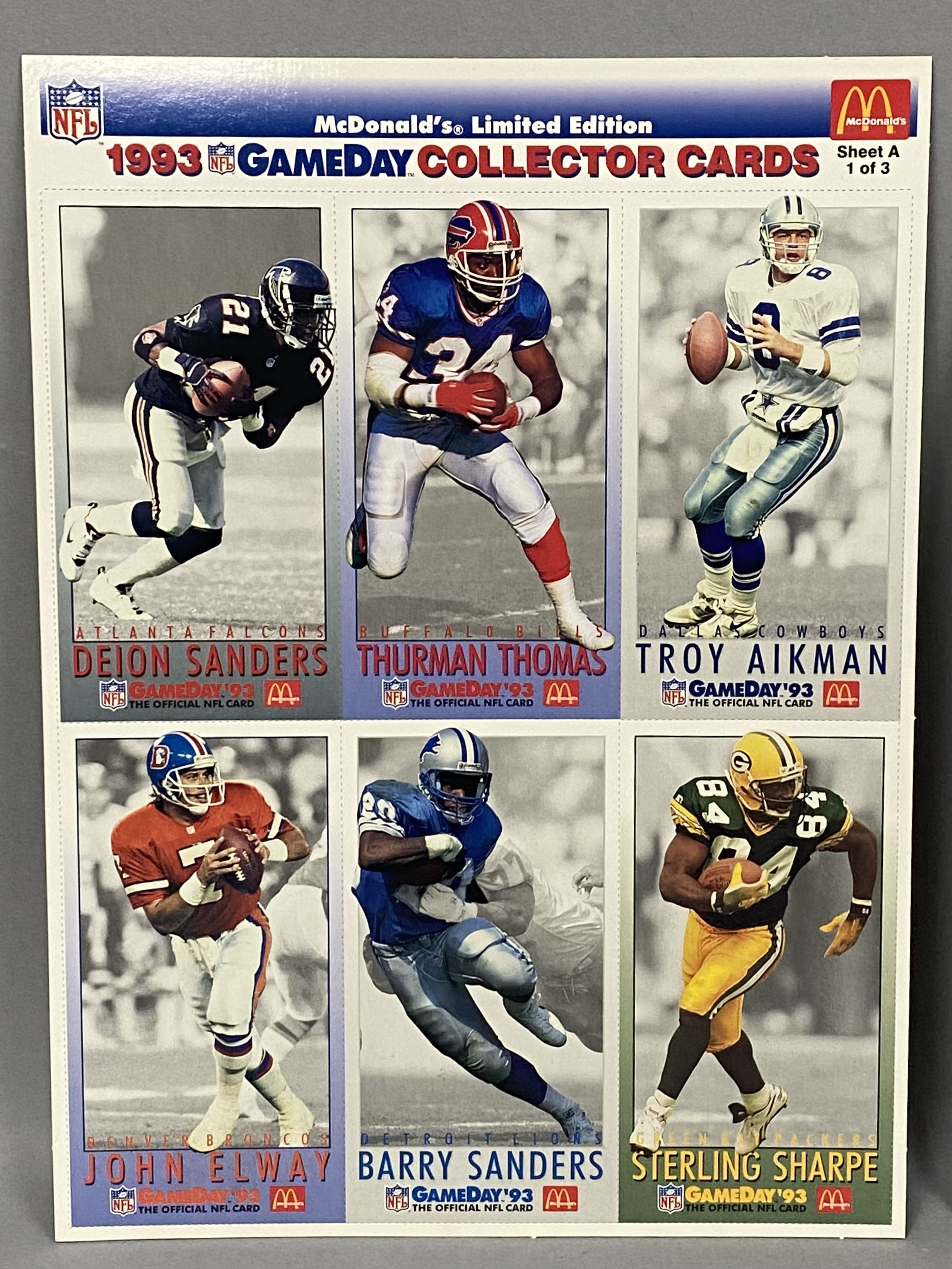 McDonald's Fleer 1993 Uncut Paper Football Card Sheets