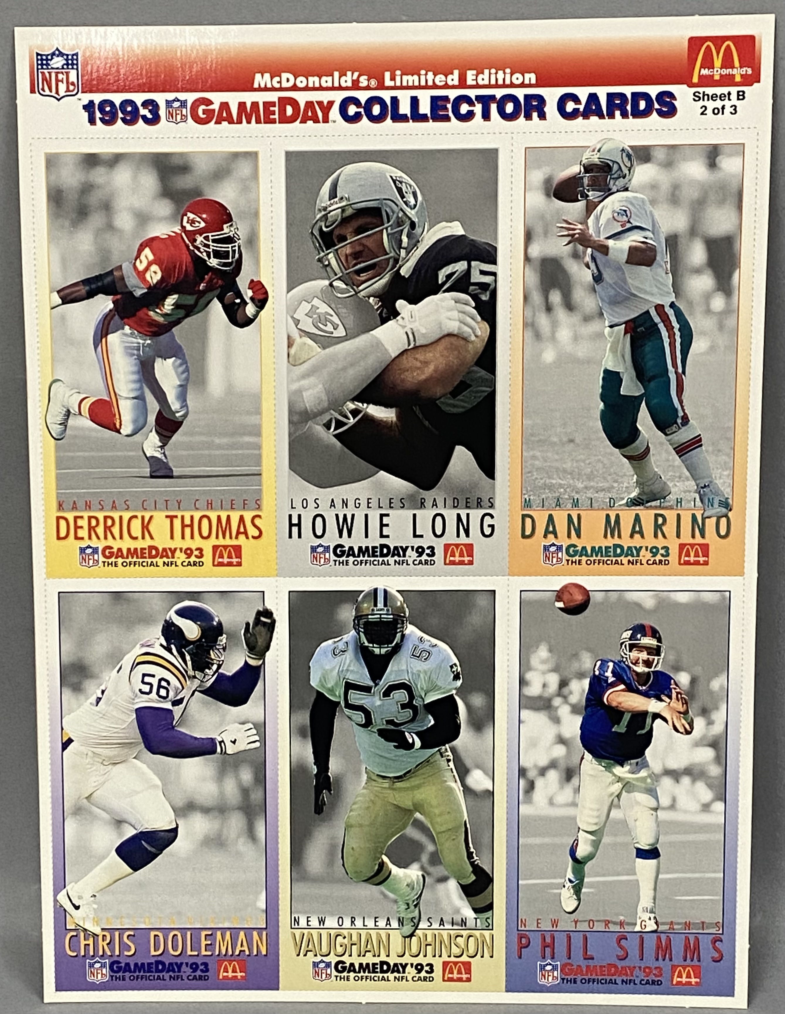 McDonald's Fleer 1993 Uncut Paper Football Card Sheets