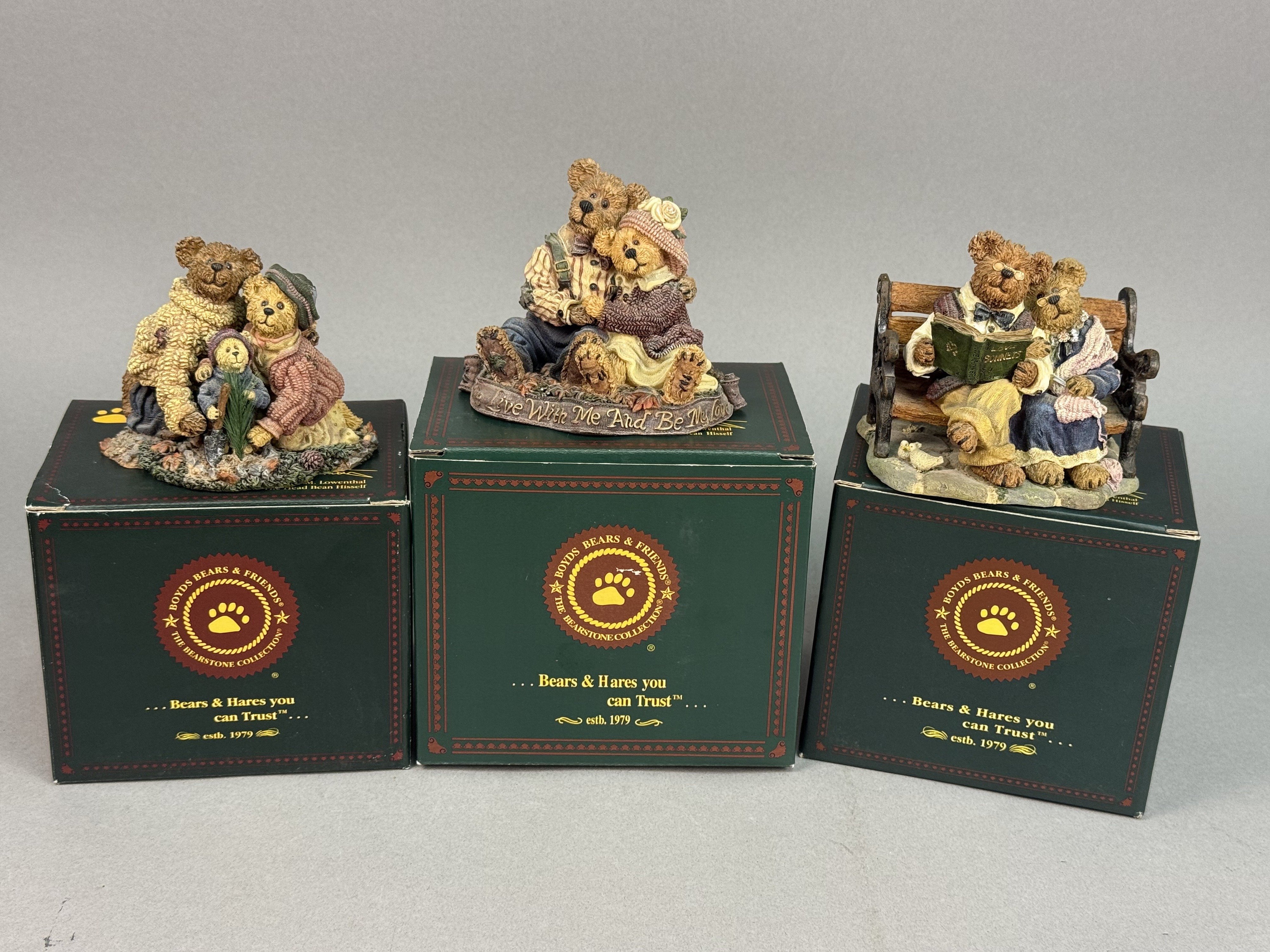 3 Boyds Bears Resin Bearstone Collection Figurines