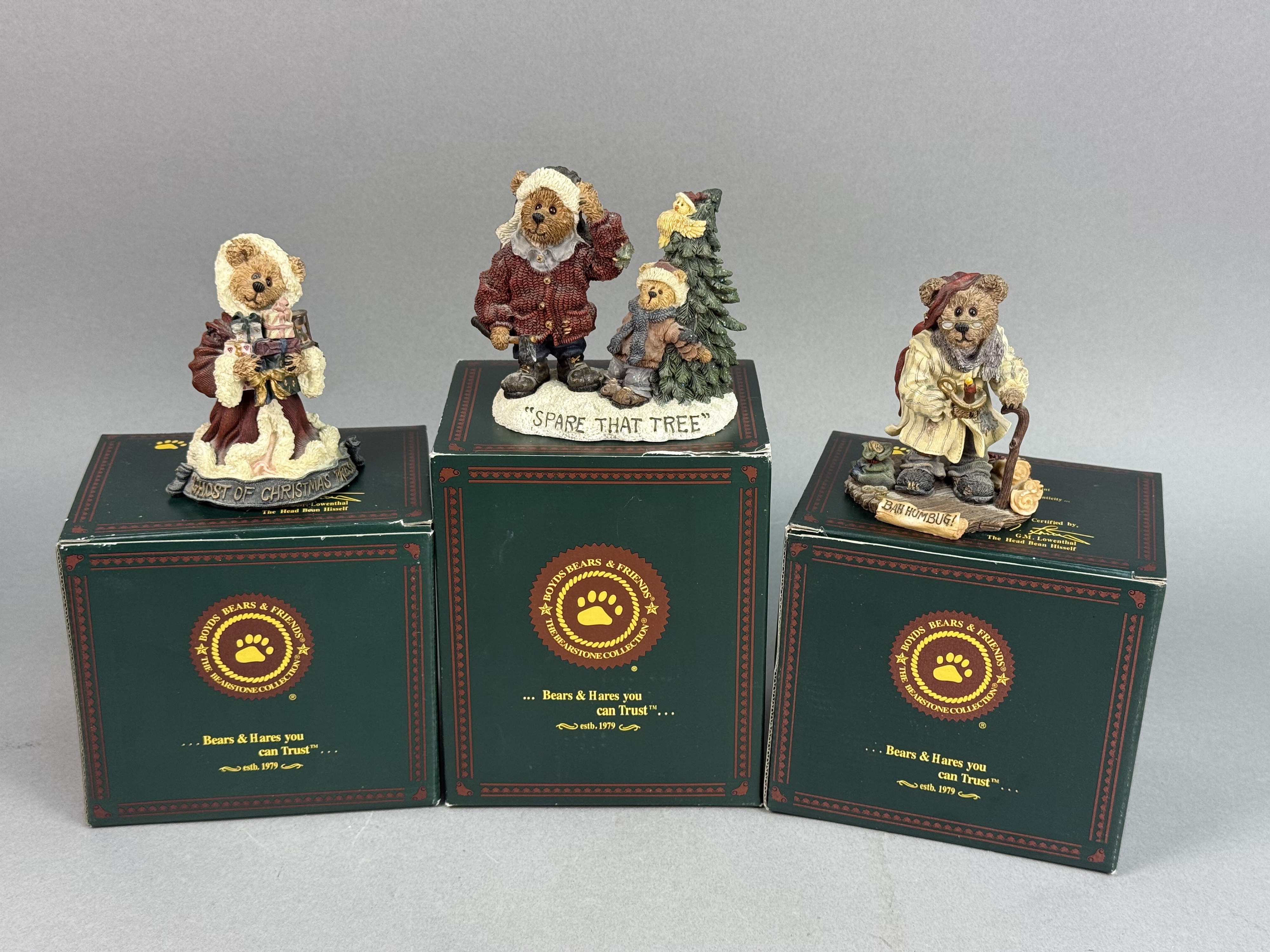 3 Boyds Bears Resin Christmas Bearstone Figurines