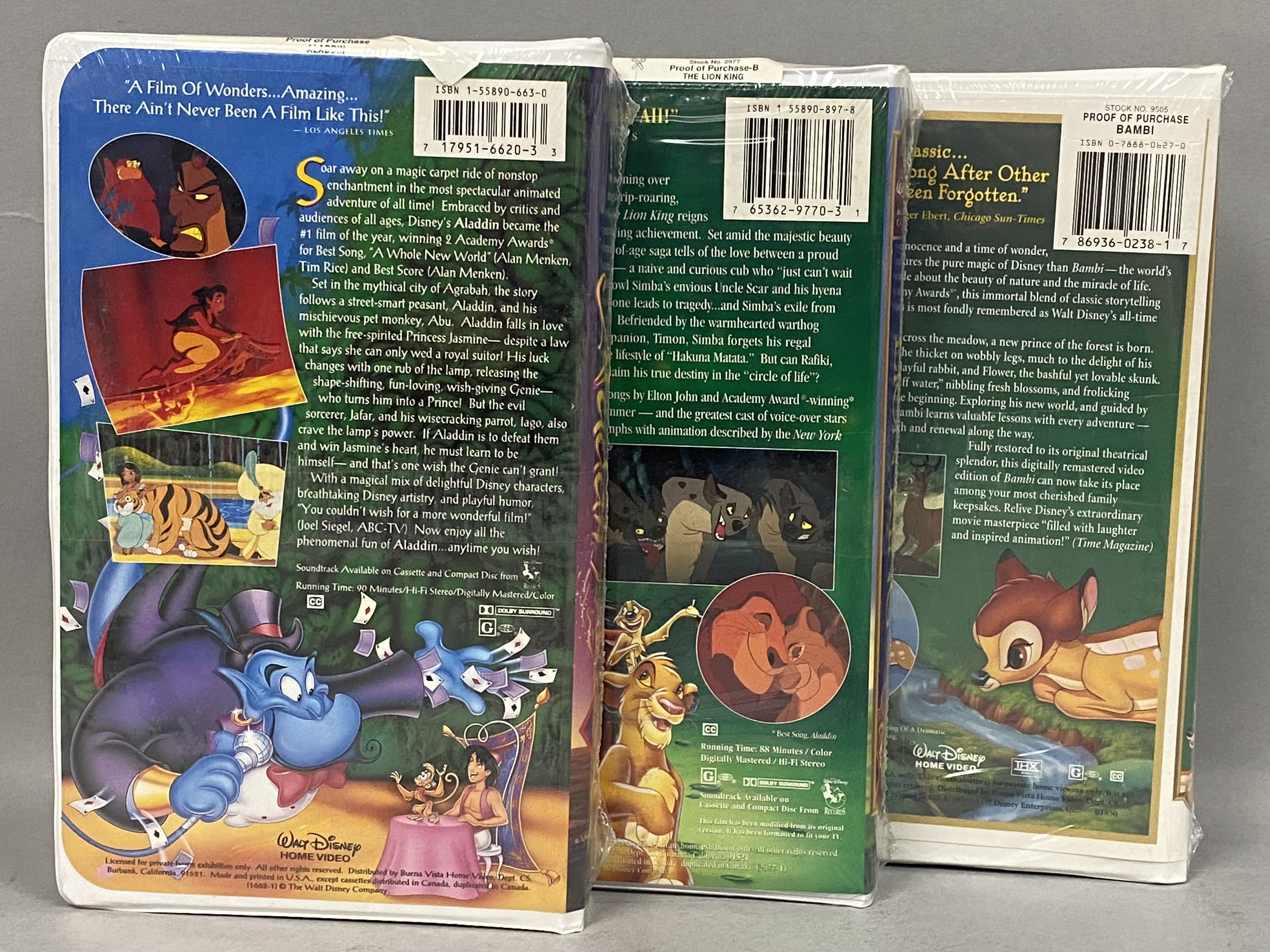 Walt Disney Sealed VHS Trio