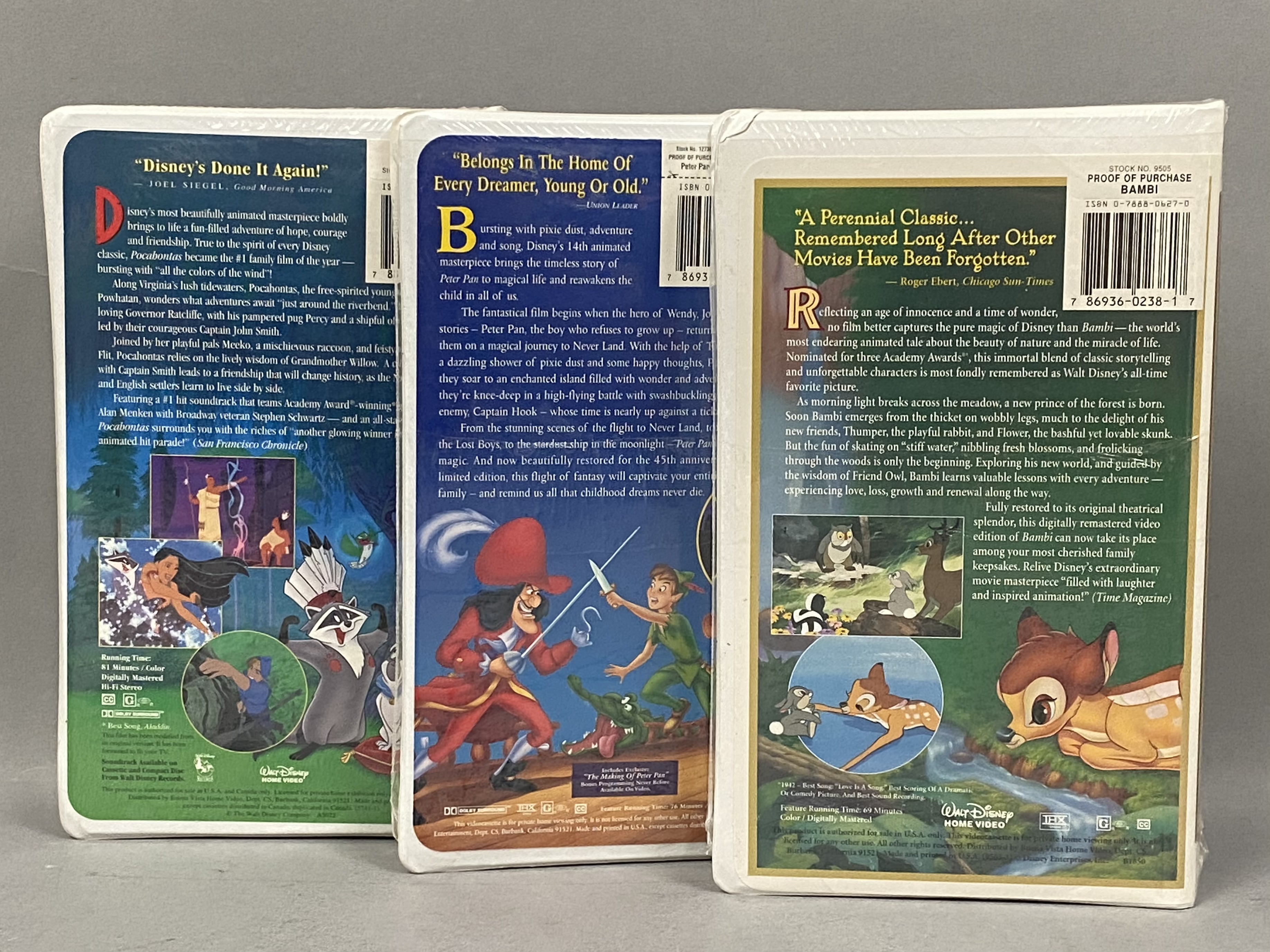 3 Sealed Walt Disney Masterpiece VHS Tapes