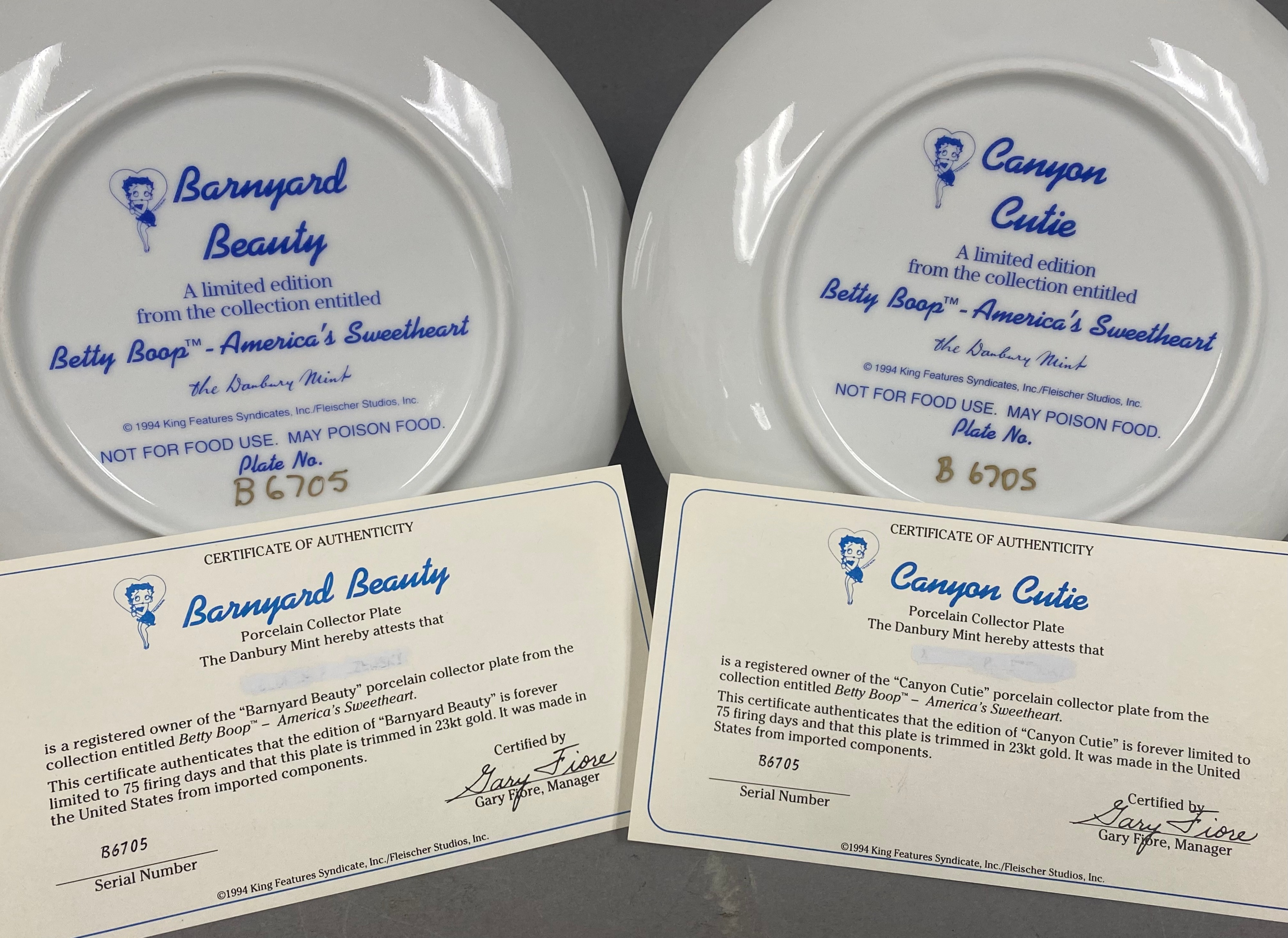 2 Danbury Mint Betty Boop Porcelain Plates