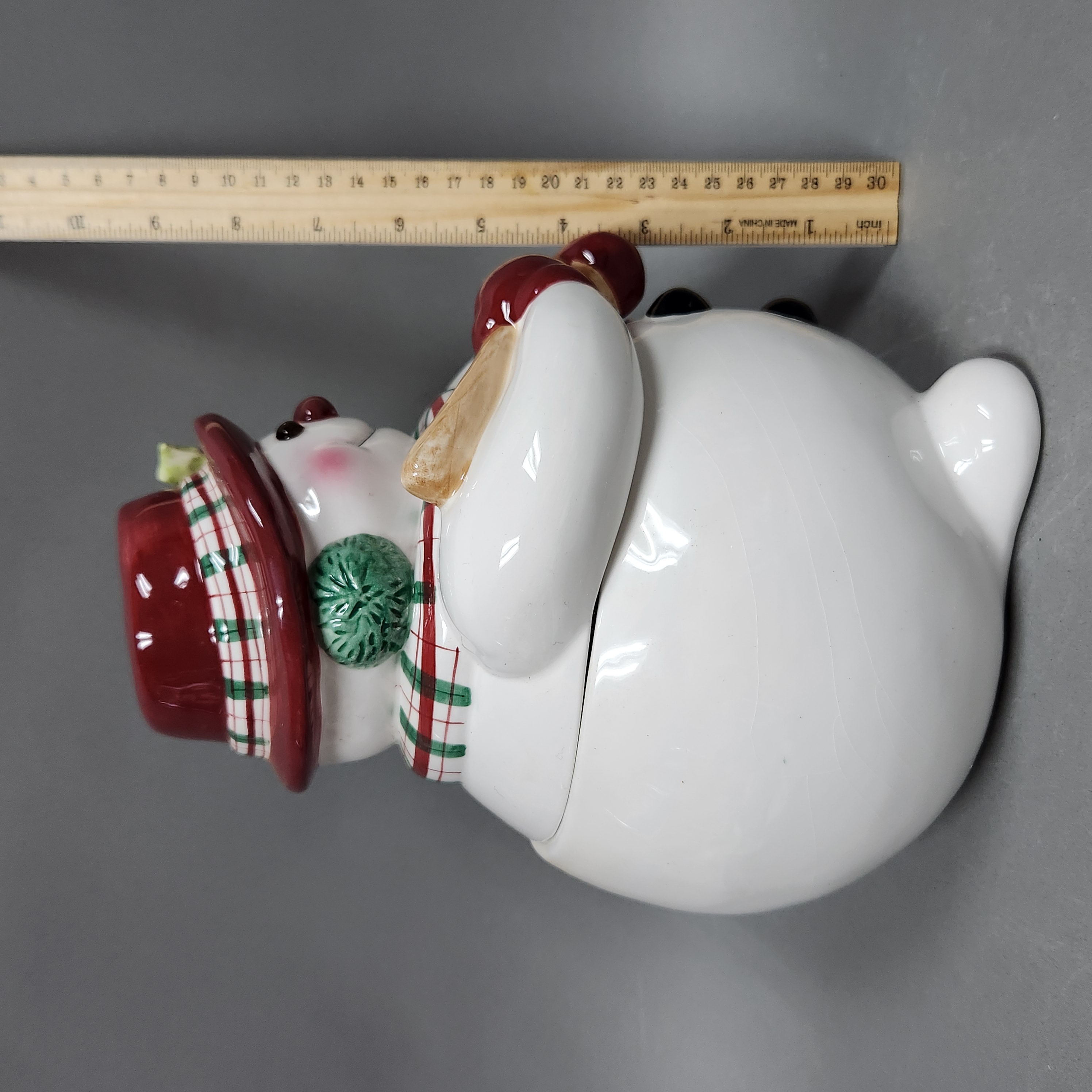 Fitz & Floyd Plaid Christmas Snowman Cookie Jar