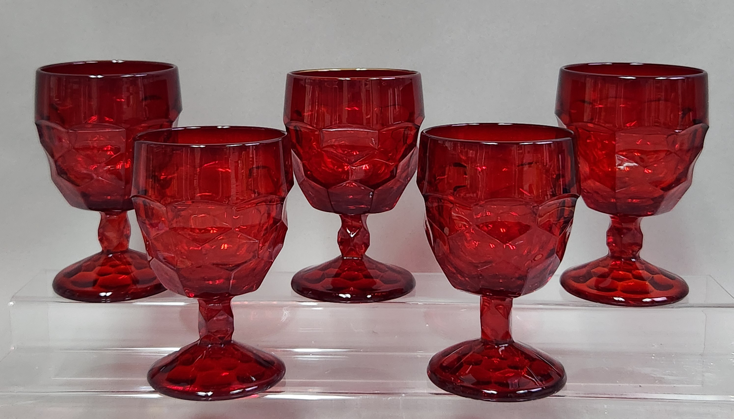 Viking Ruby Red Faceted Glass Goblets