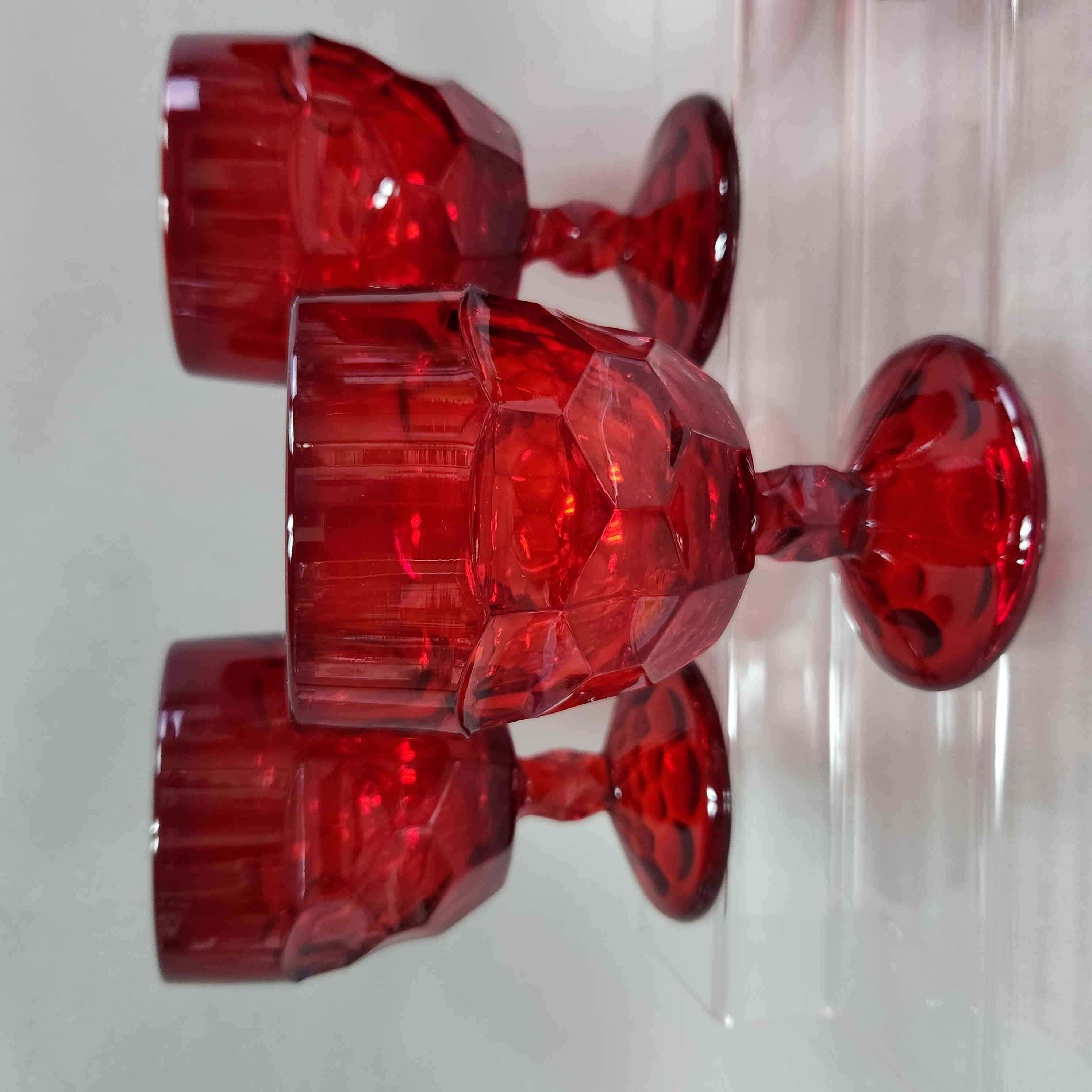 Viking Ruby Red Faceted Glass Goblets