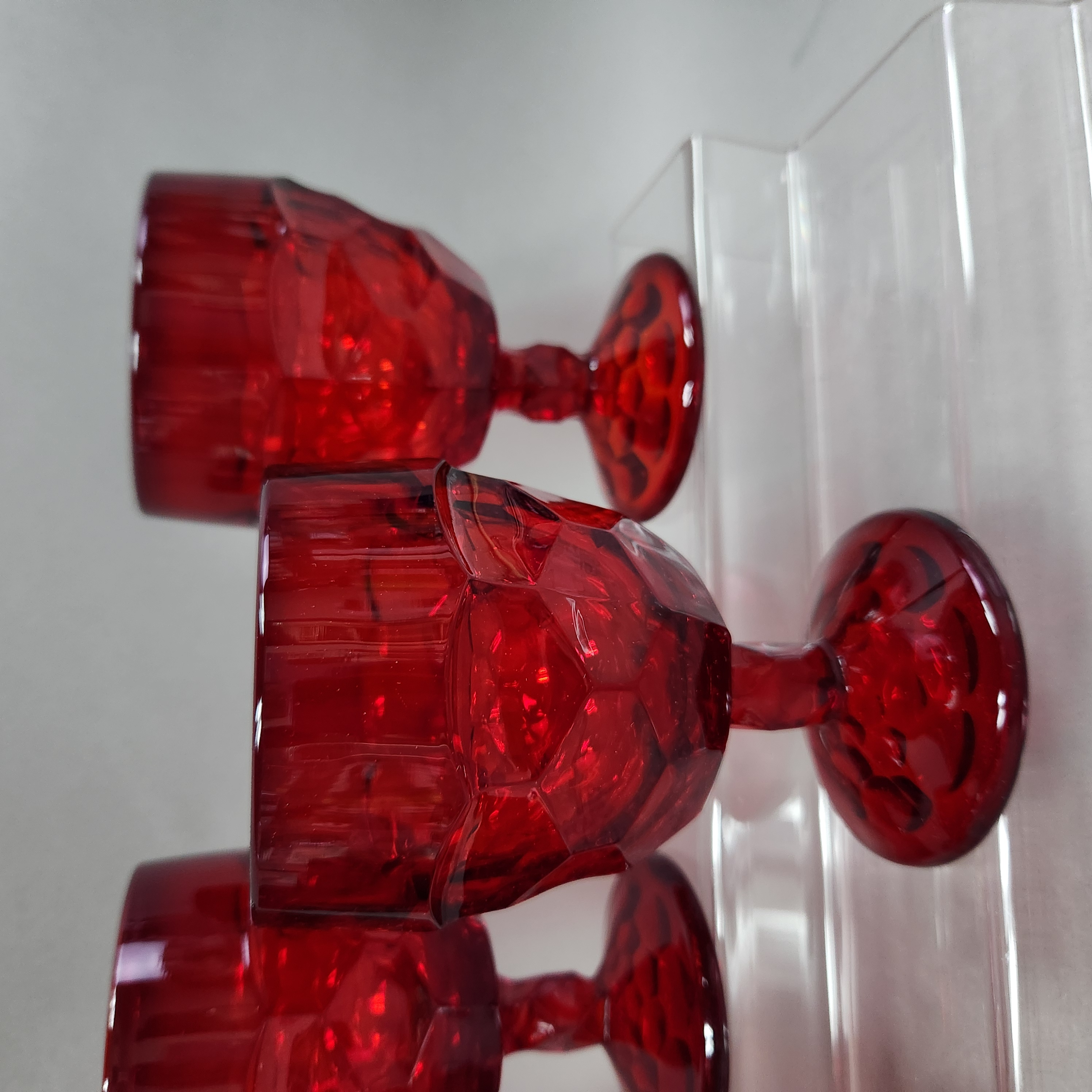Viking Ruby Red Faceted Glass Goblets