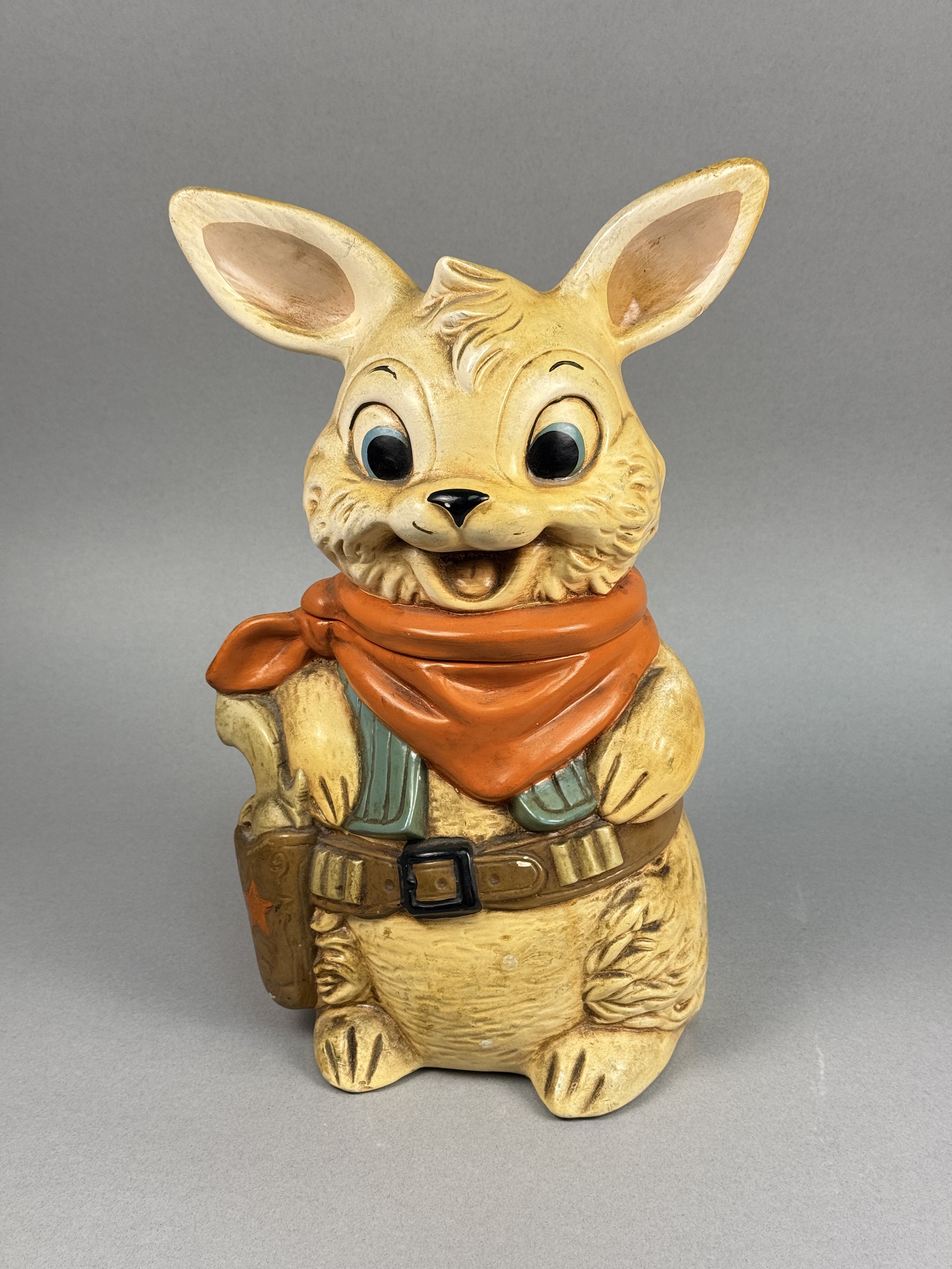 Twin Winton Ceramic Cowboy Rabbit Cookie Jar