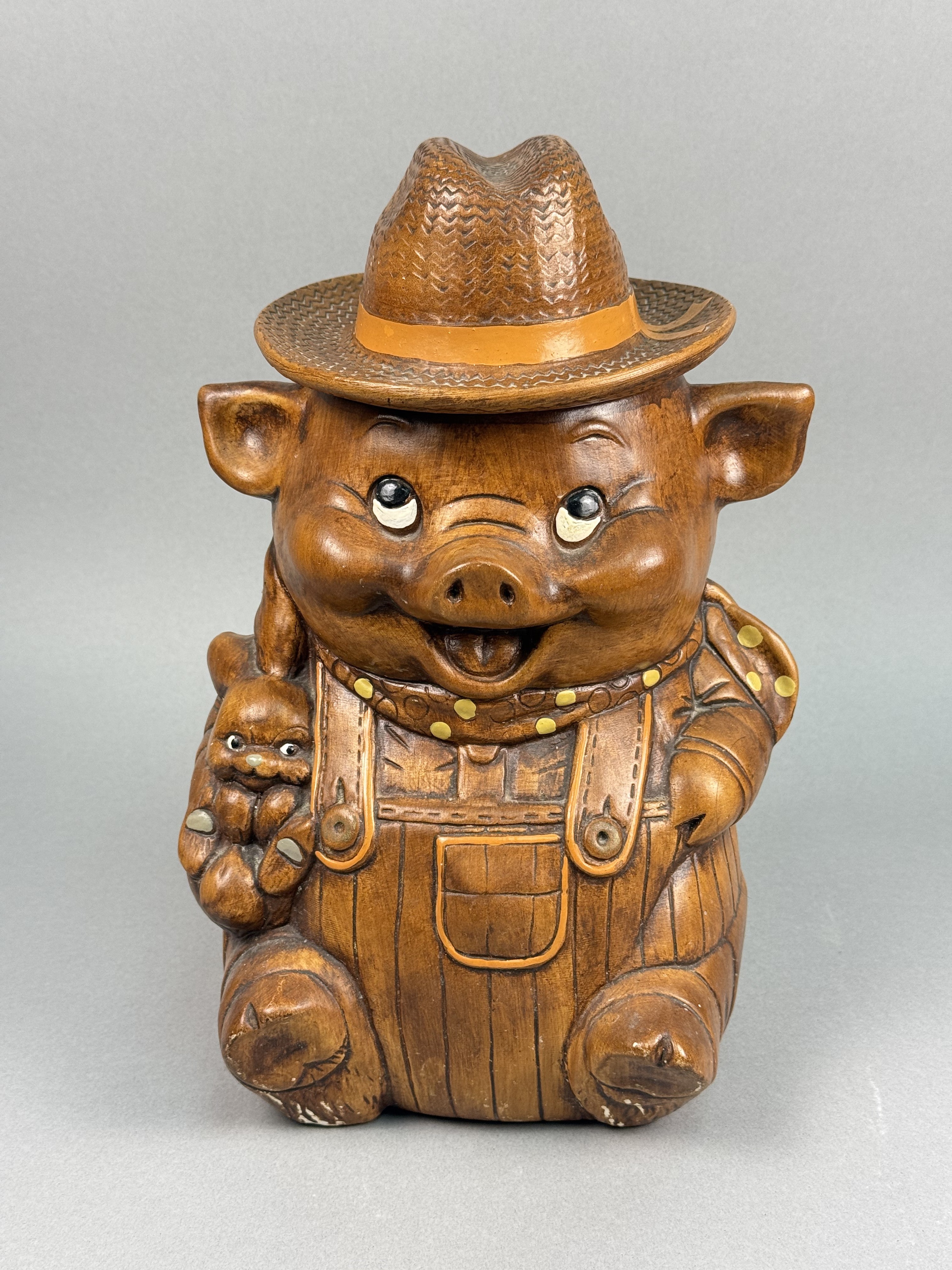 Treasure Craft Ceramic Farmer Pig Cookie Jar