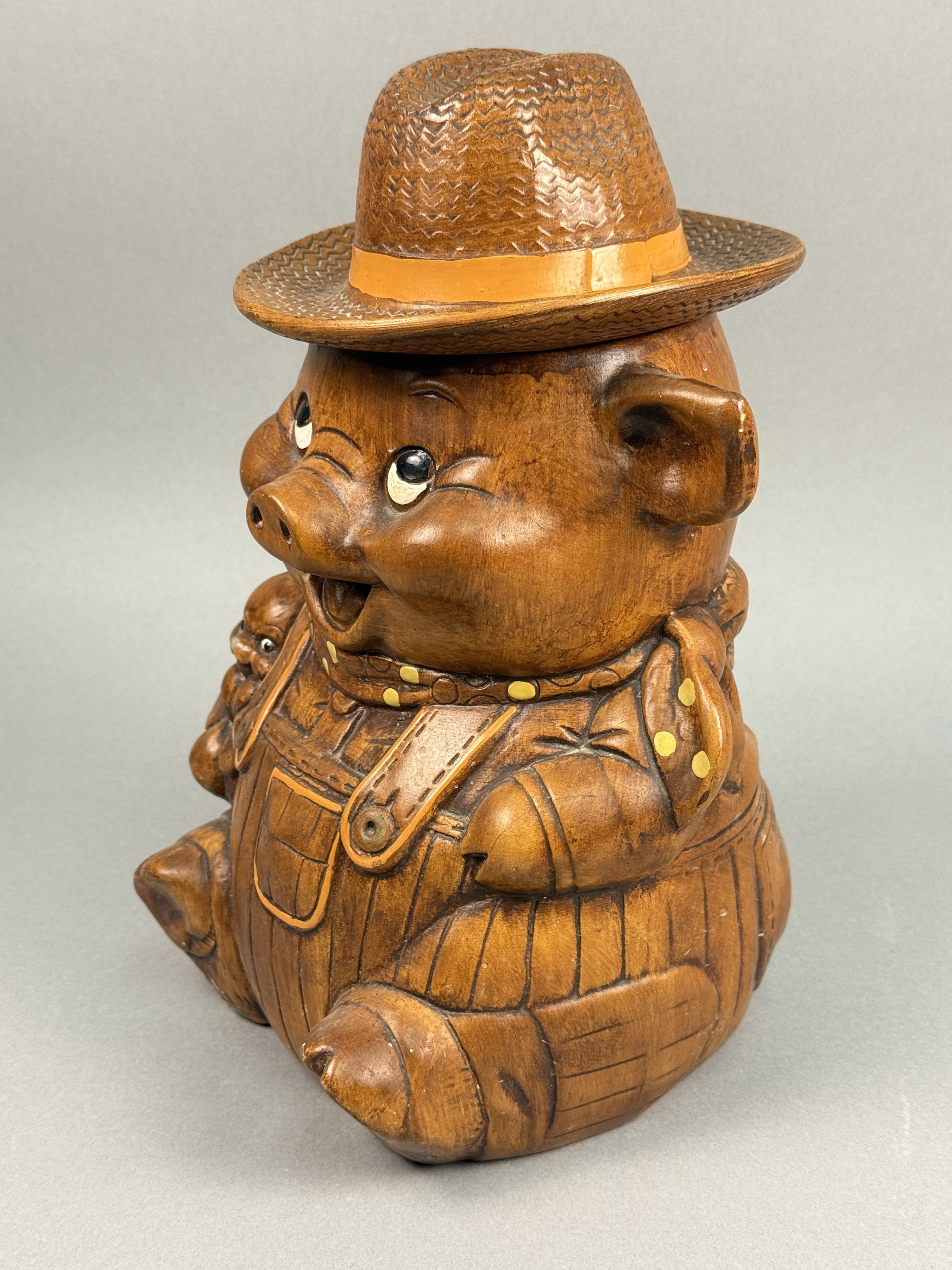 Treasure Craft Ceramic Farmer Pig Cookie Jar