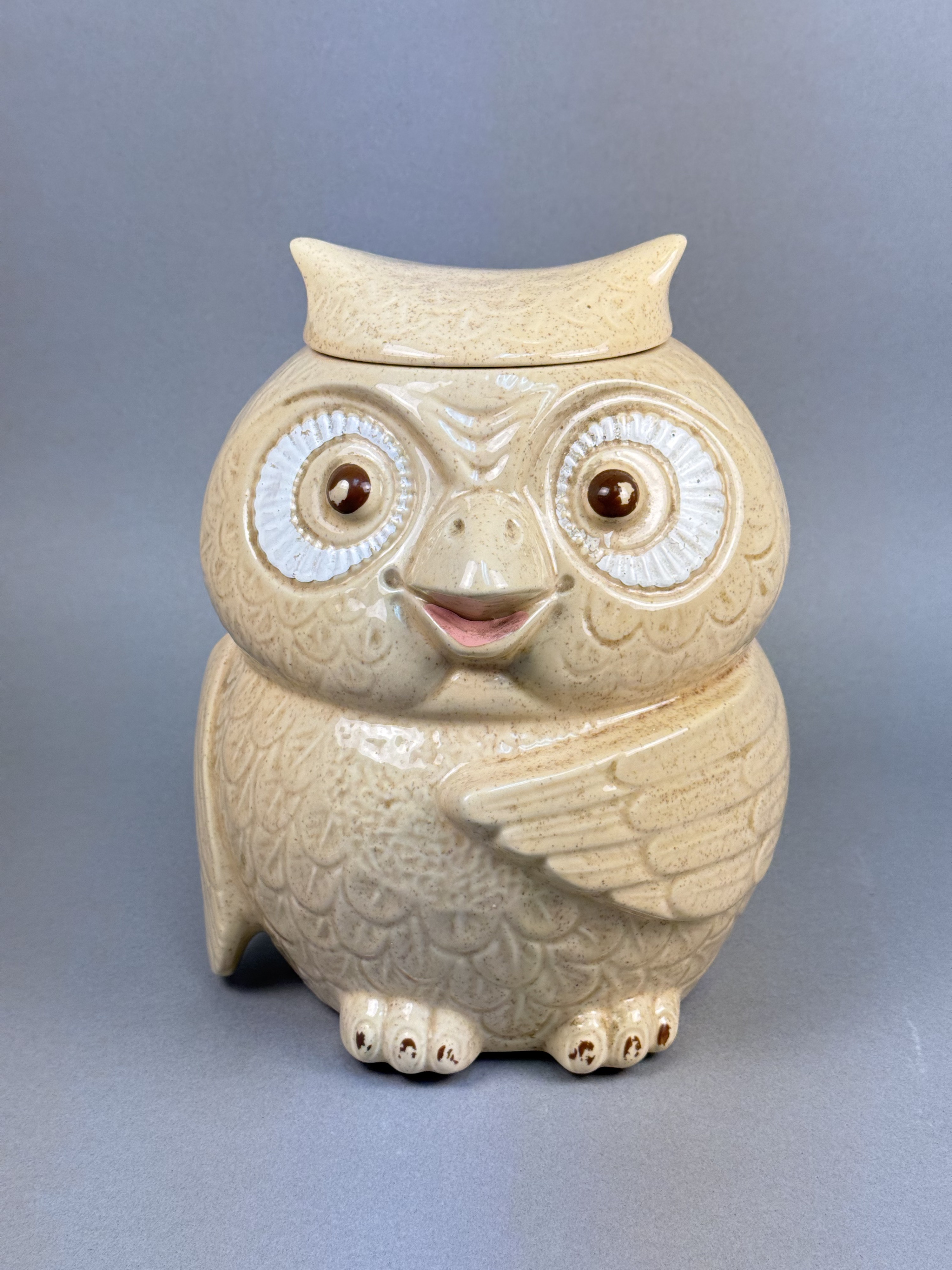 USA Ceramic Speckled Owl Cookie Jar