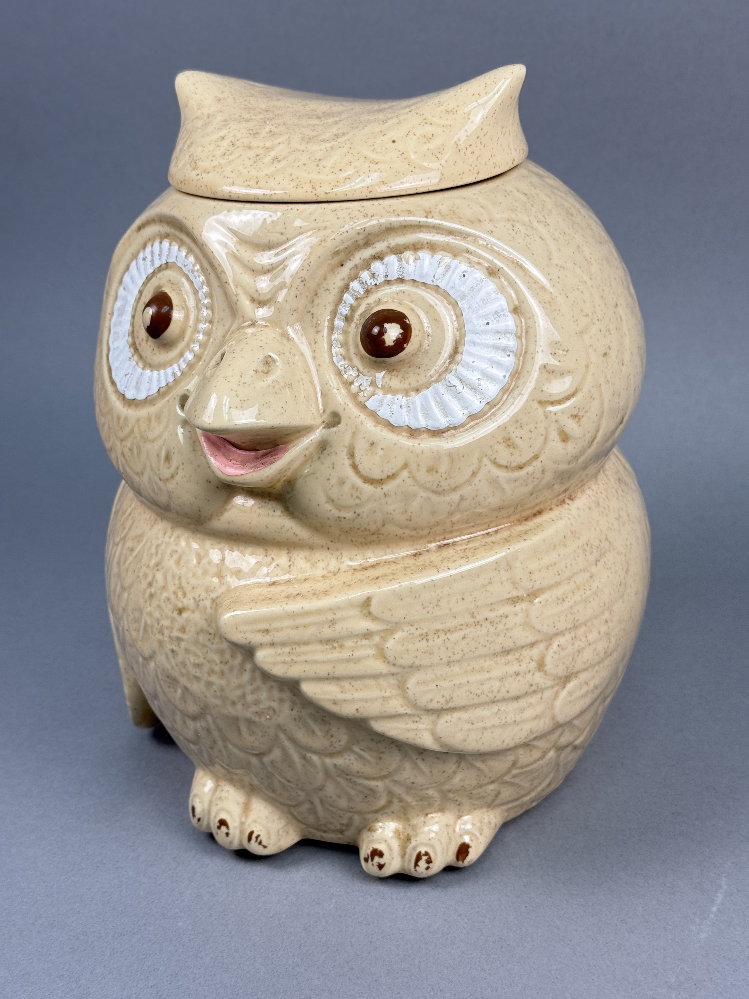 USA Ceramic Speckled Owl Cookie Jar