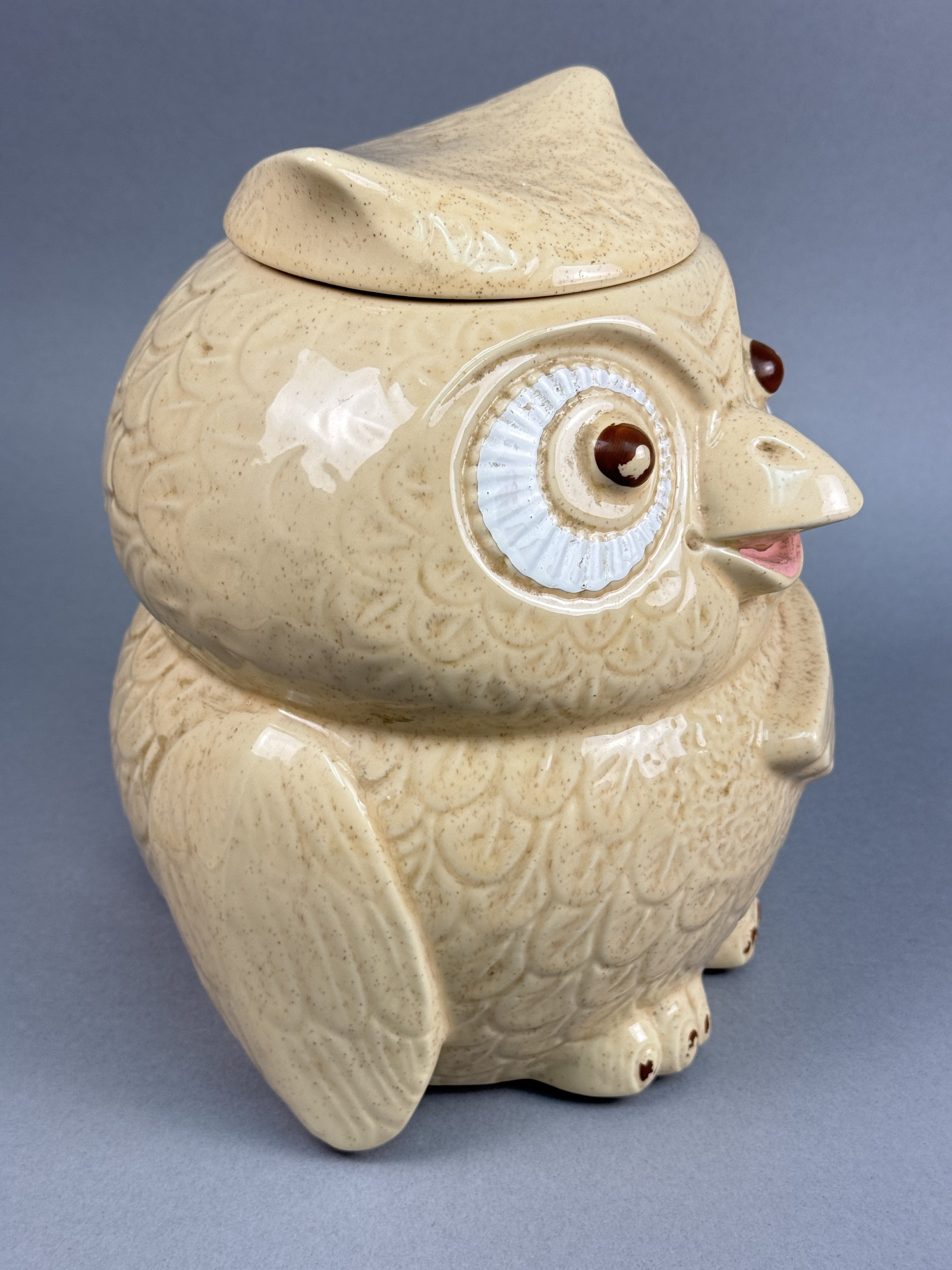 USA Ceramic Speckled Owl Cookie Jar