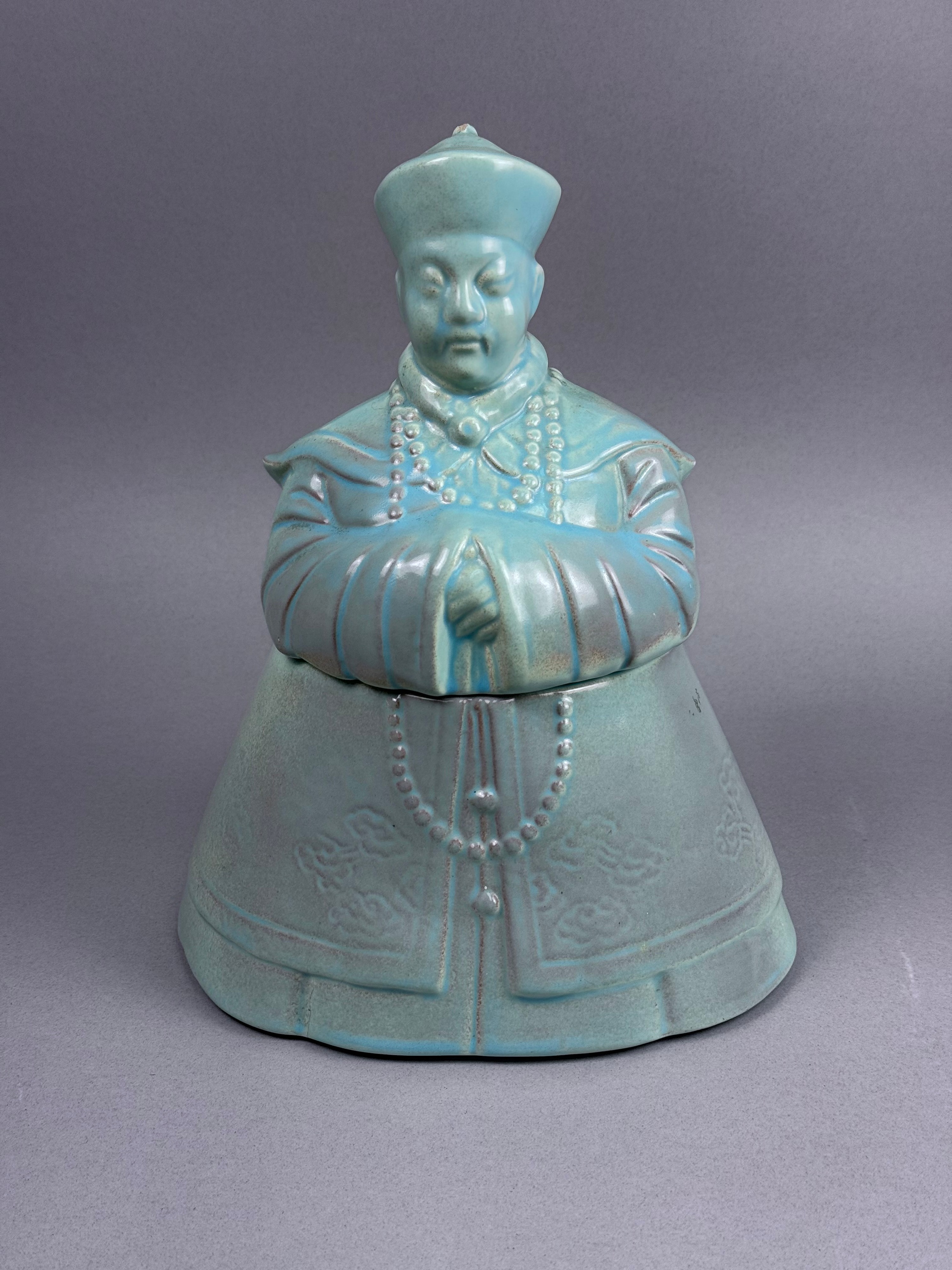 Turquoise Glazed Ceramic Emperor Cookie Jar